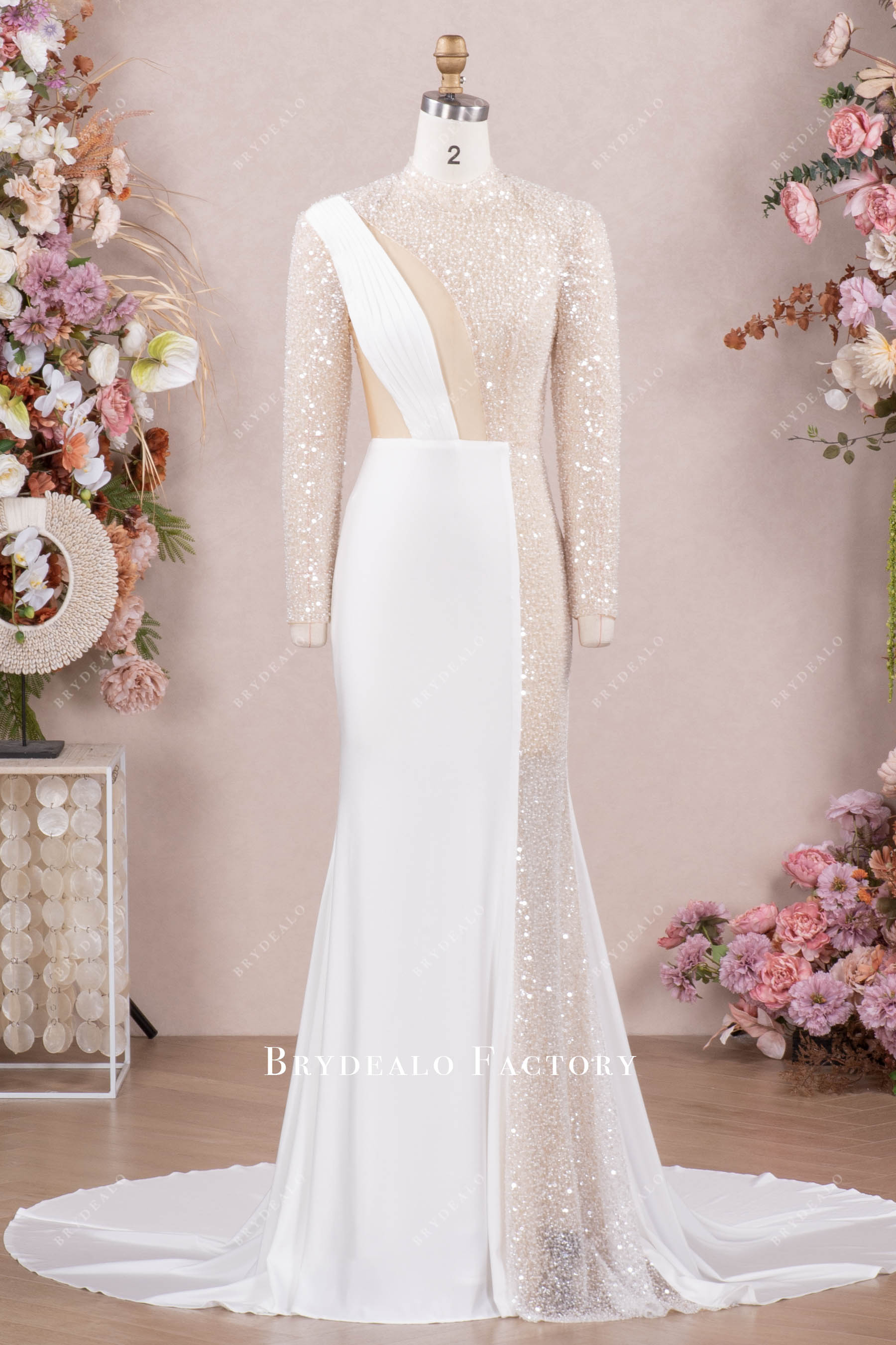 Modern Asymmetrical High Neck Beading Jersey Mermaid Wedding Dress Modern Asymmetrical High Neck Beading Jersey Mermaid Wedding Dress