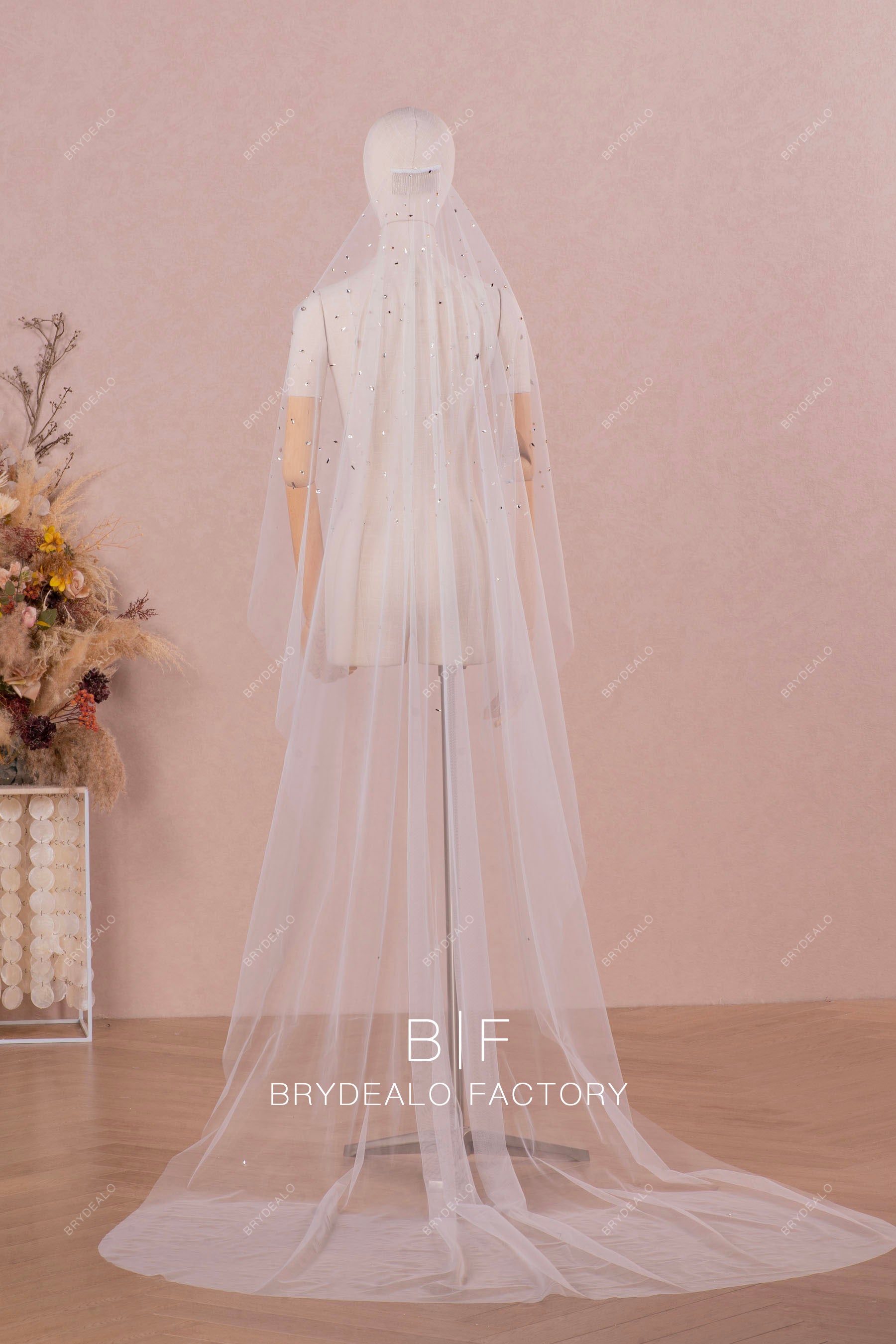wholesale chapel length rhinestone veil