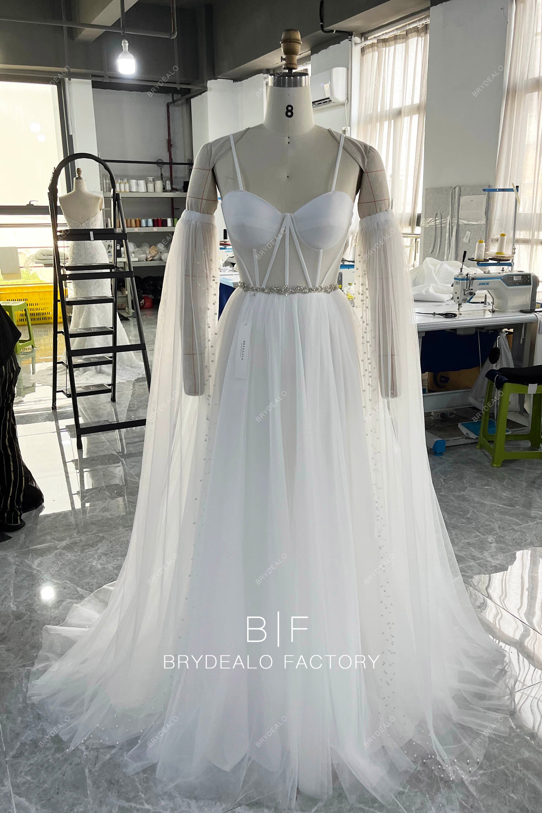 wholesale corset tulle wedding dress with long sleeves