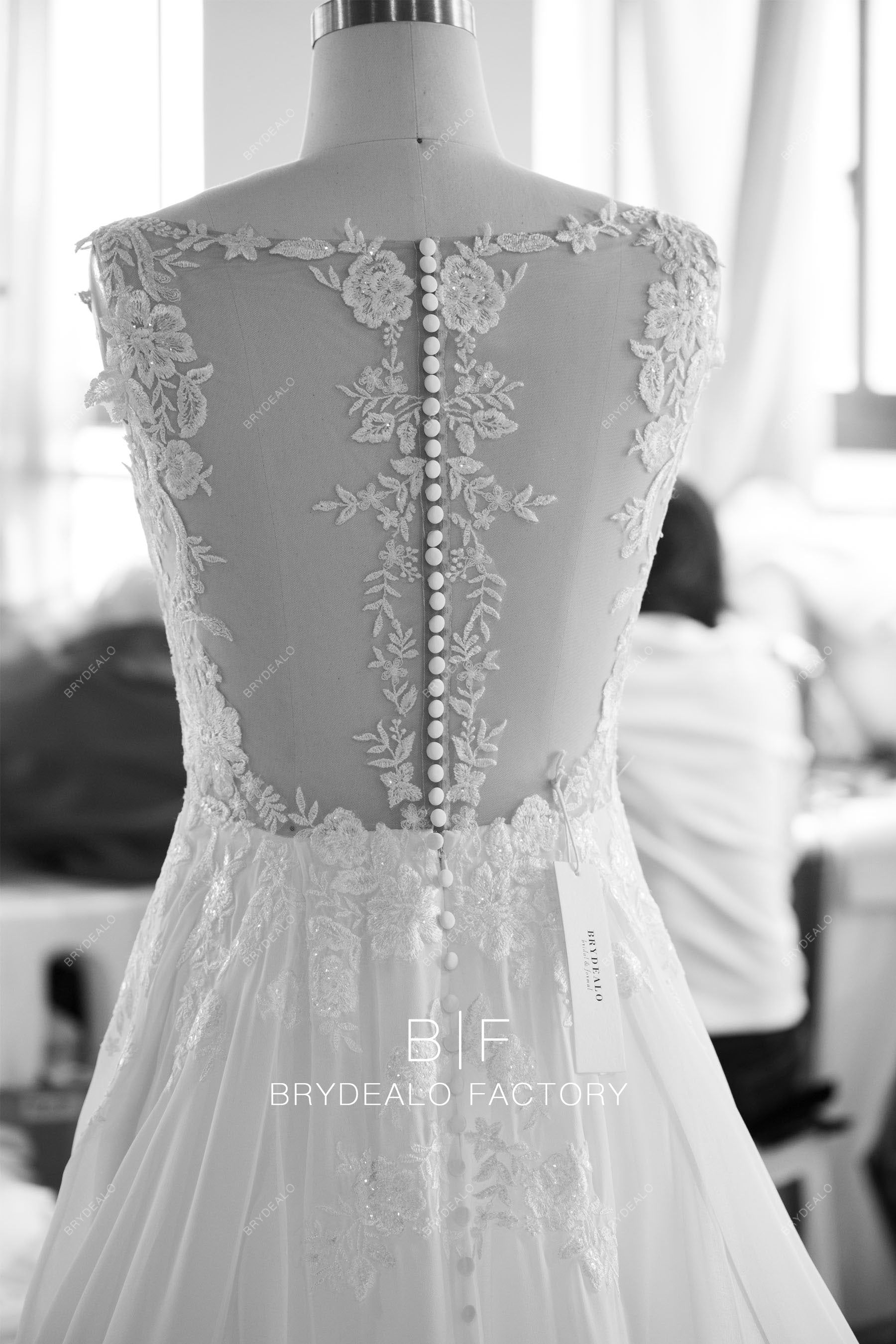 wholesale illusion buttoned back wedding dress