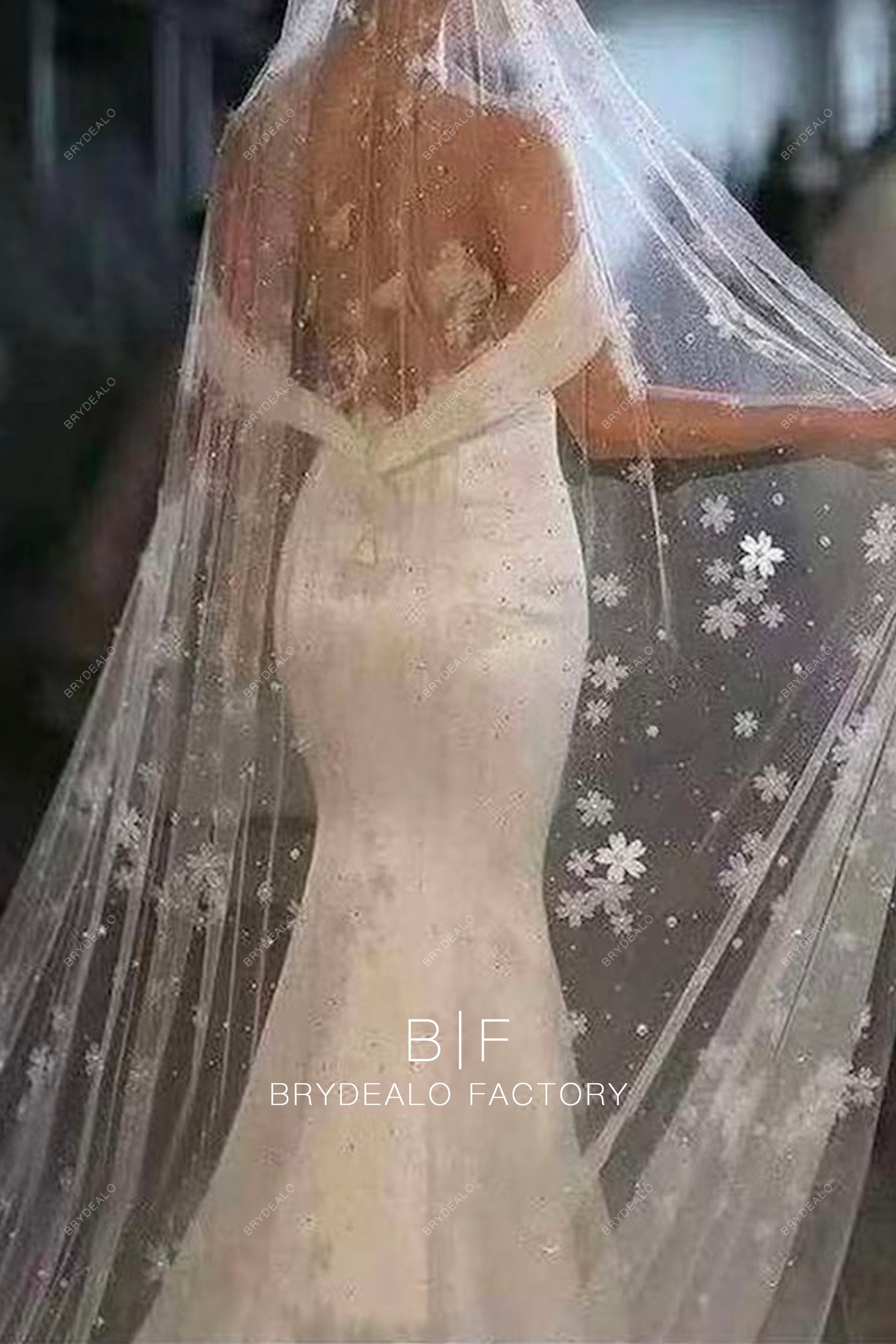 wholesale long flower pearl veil