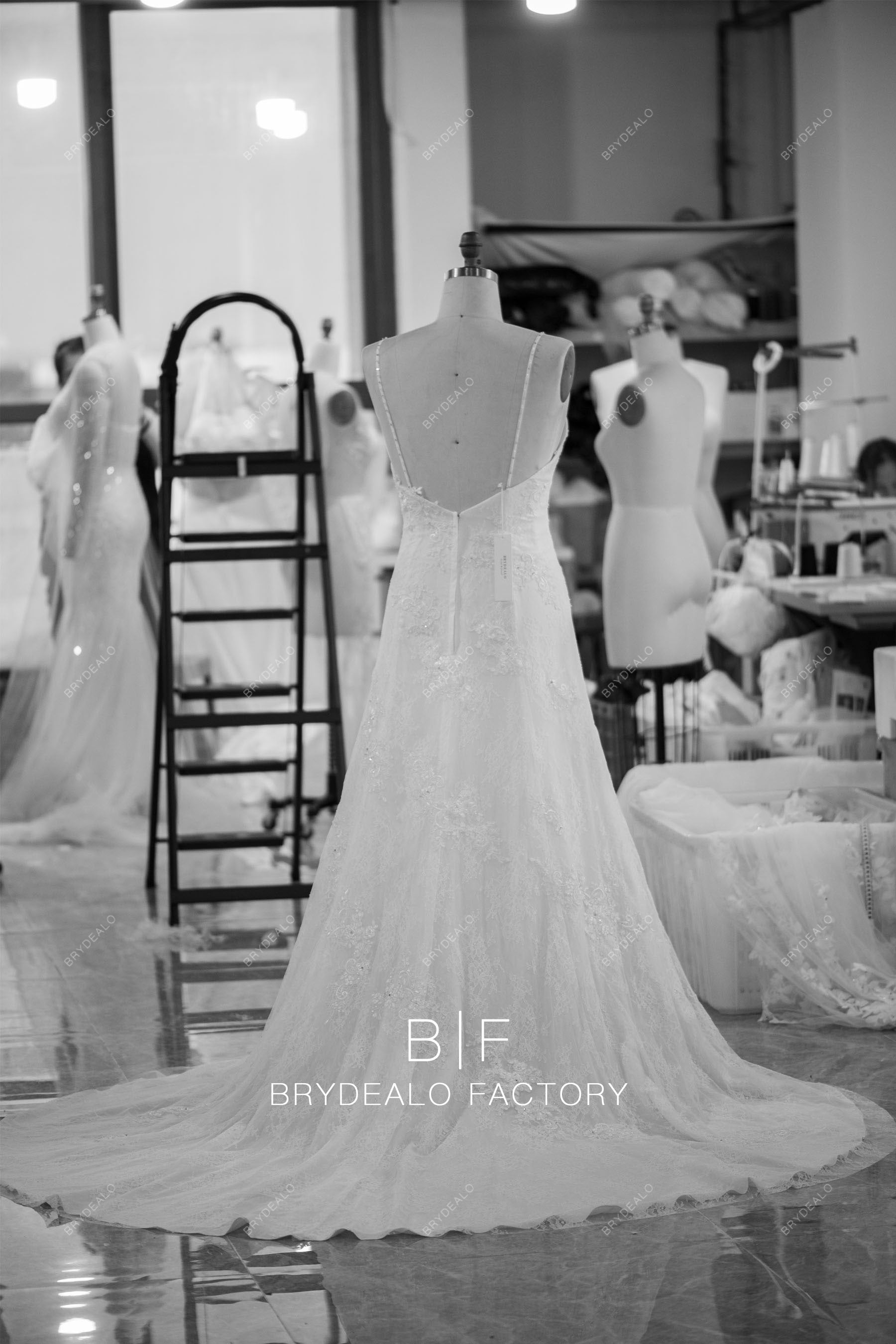 Thin Straps Beaded Lace Sweetheart Fit and Flare Wedding Dress