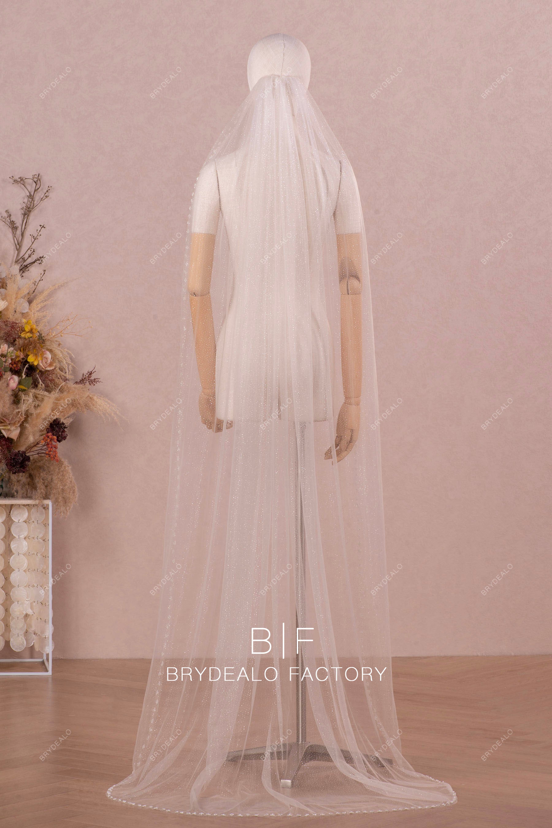 wholesale shimmery tulle beaded edge veill