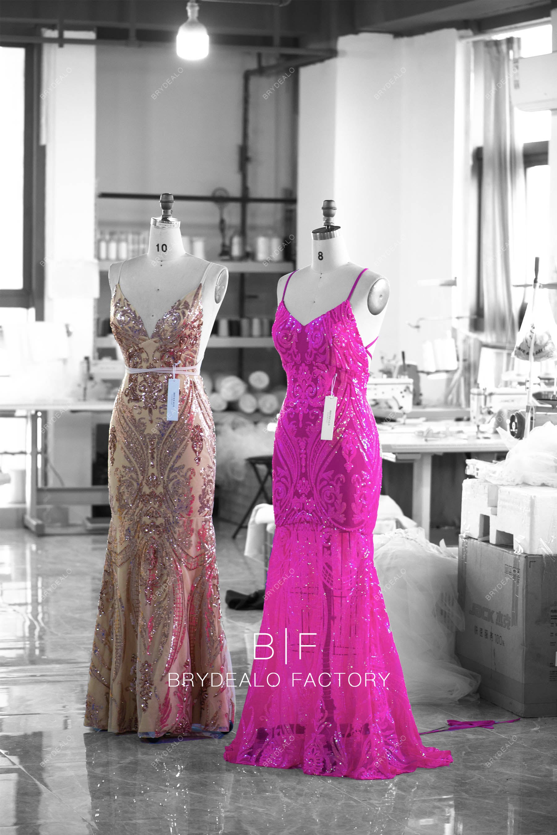 wholesale sparkly hot pink sequin prom dress