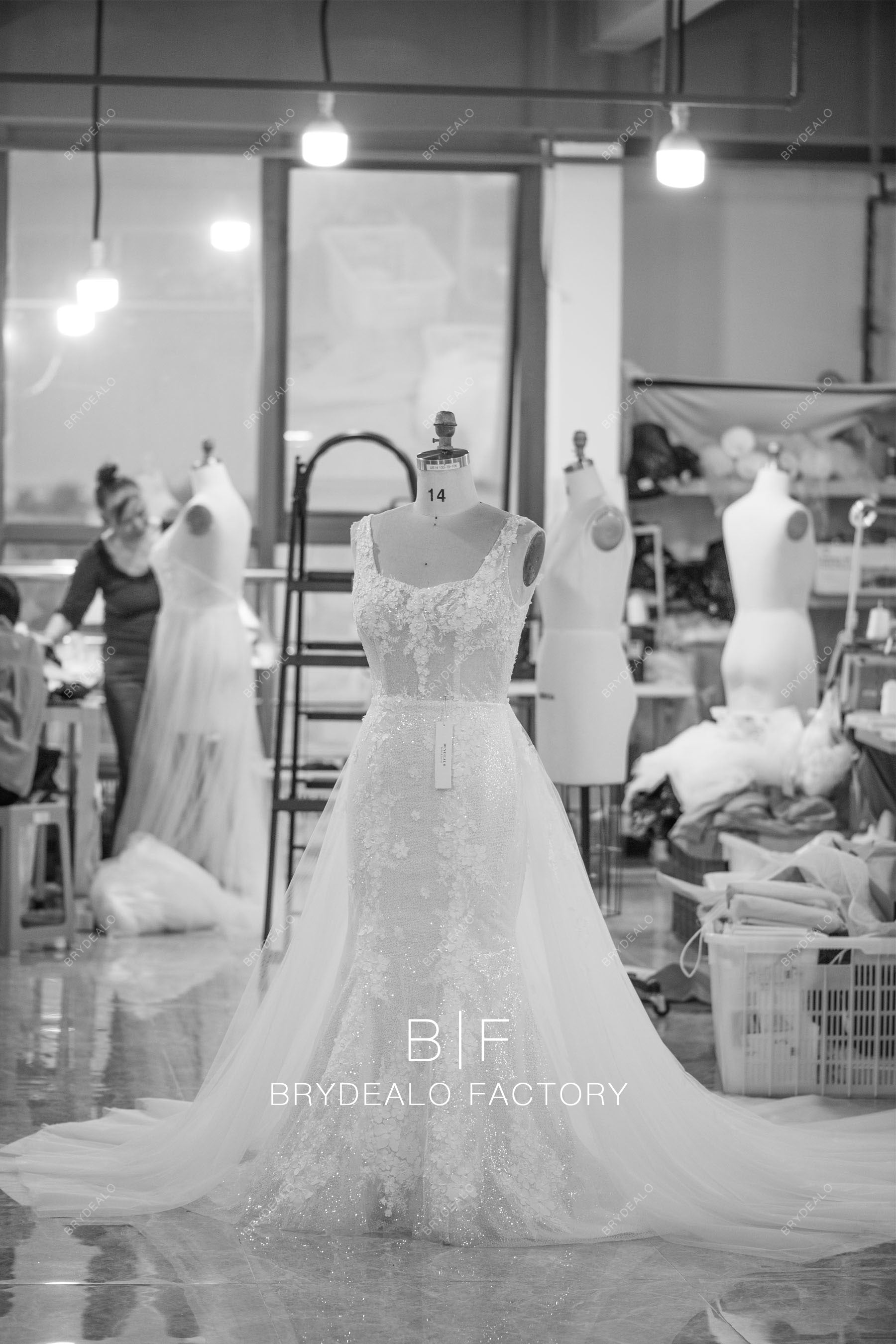 wholesale sparkly mermaid wedding dress with overskirt