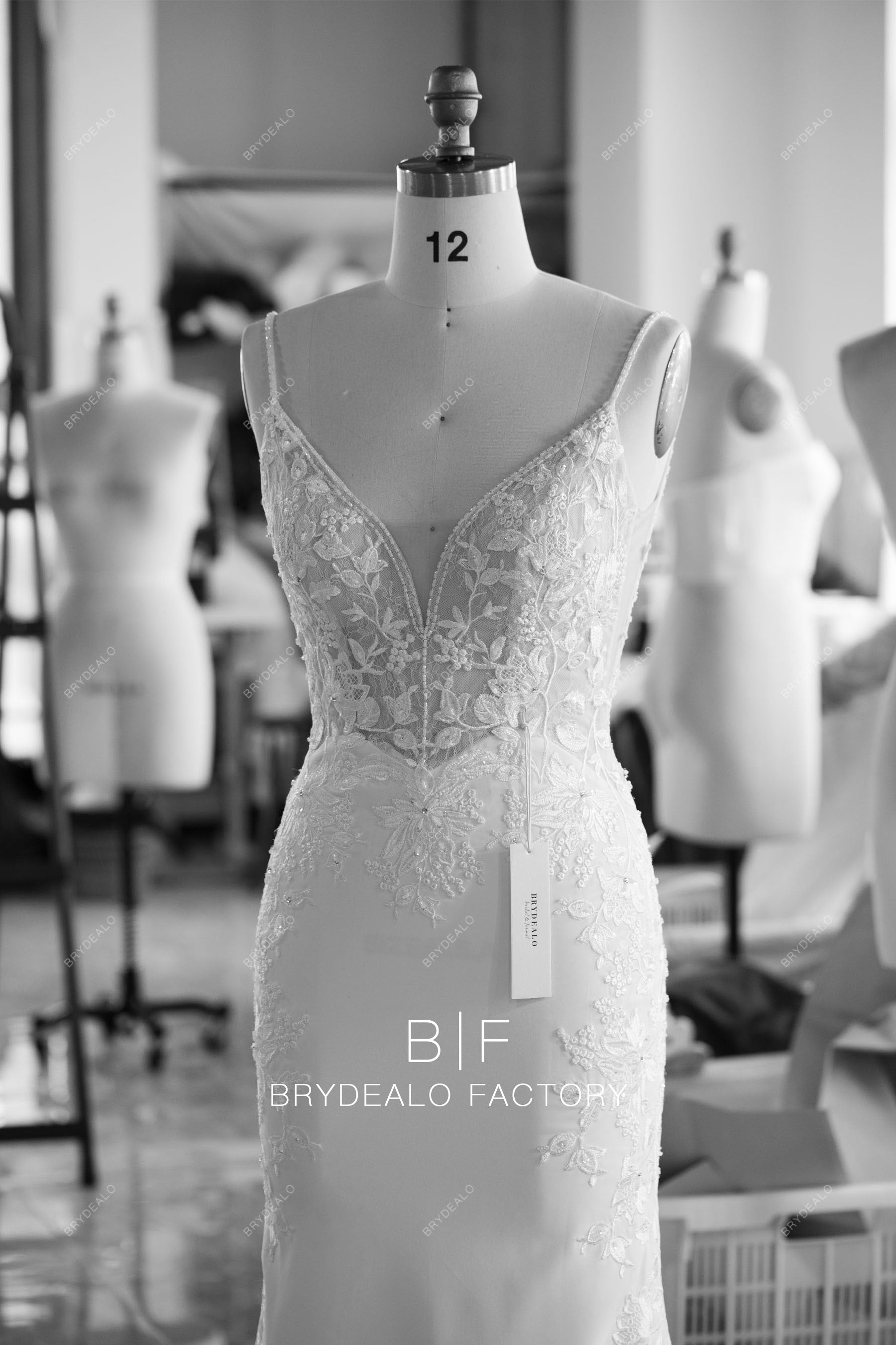 wholesale thin straps beaded lace bridal gown