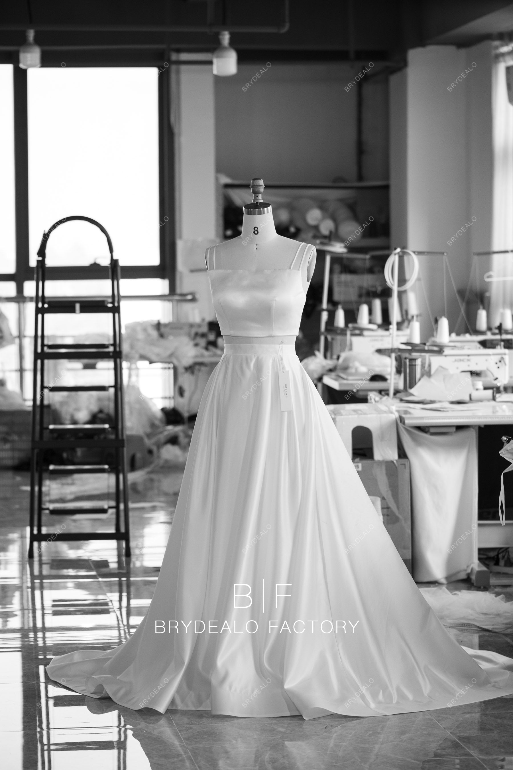 wholesale two piece straps satin wedding dress
