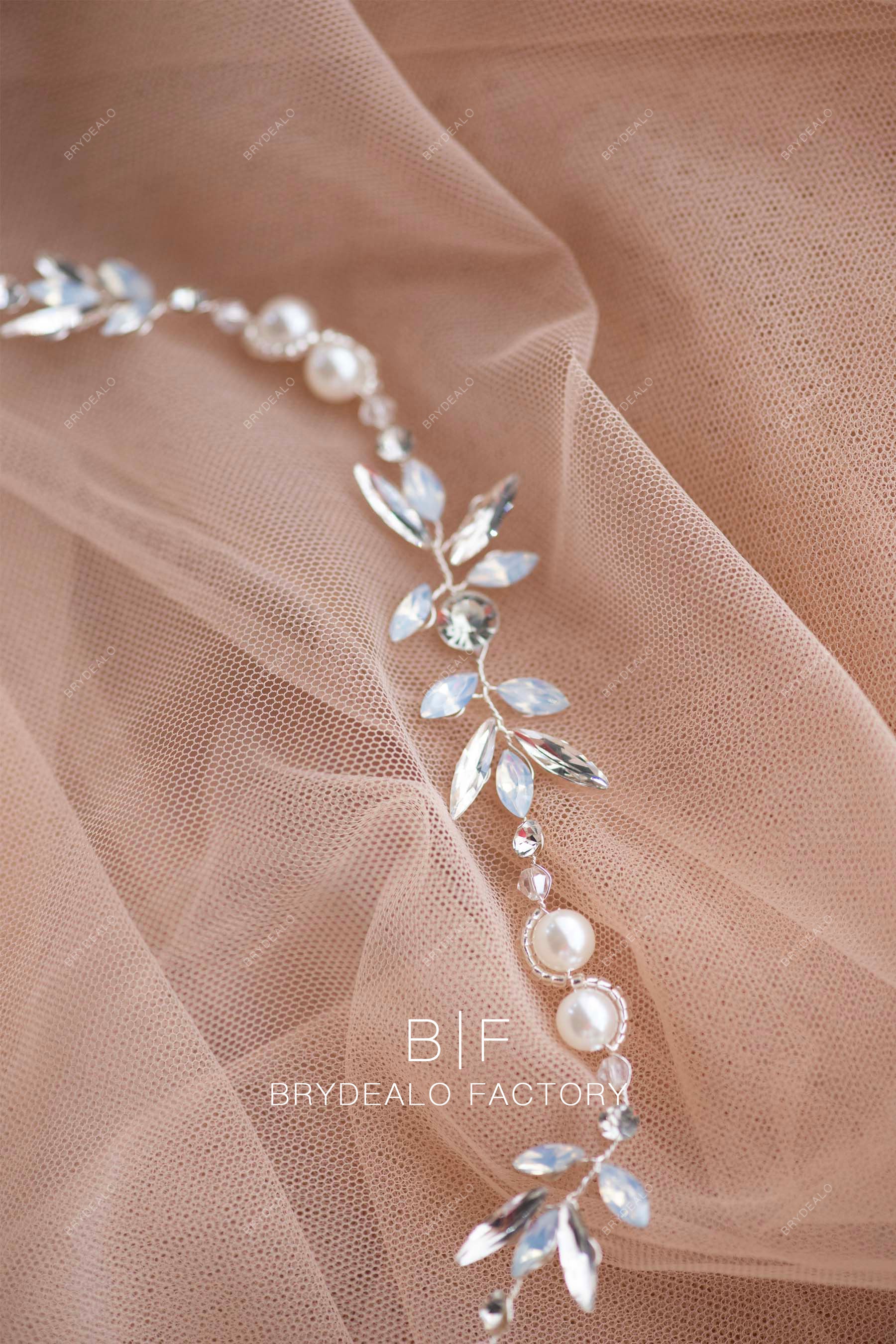 Ready To Ship | Clear Silver Blue Rhinestone Vine Bridal Halo