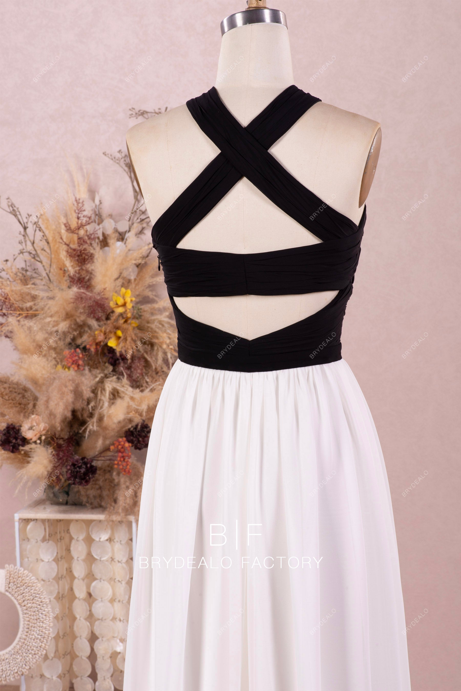 wide crosscriss back two-tone wedding dress