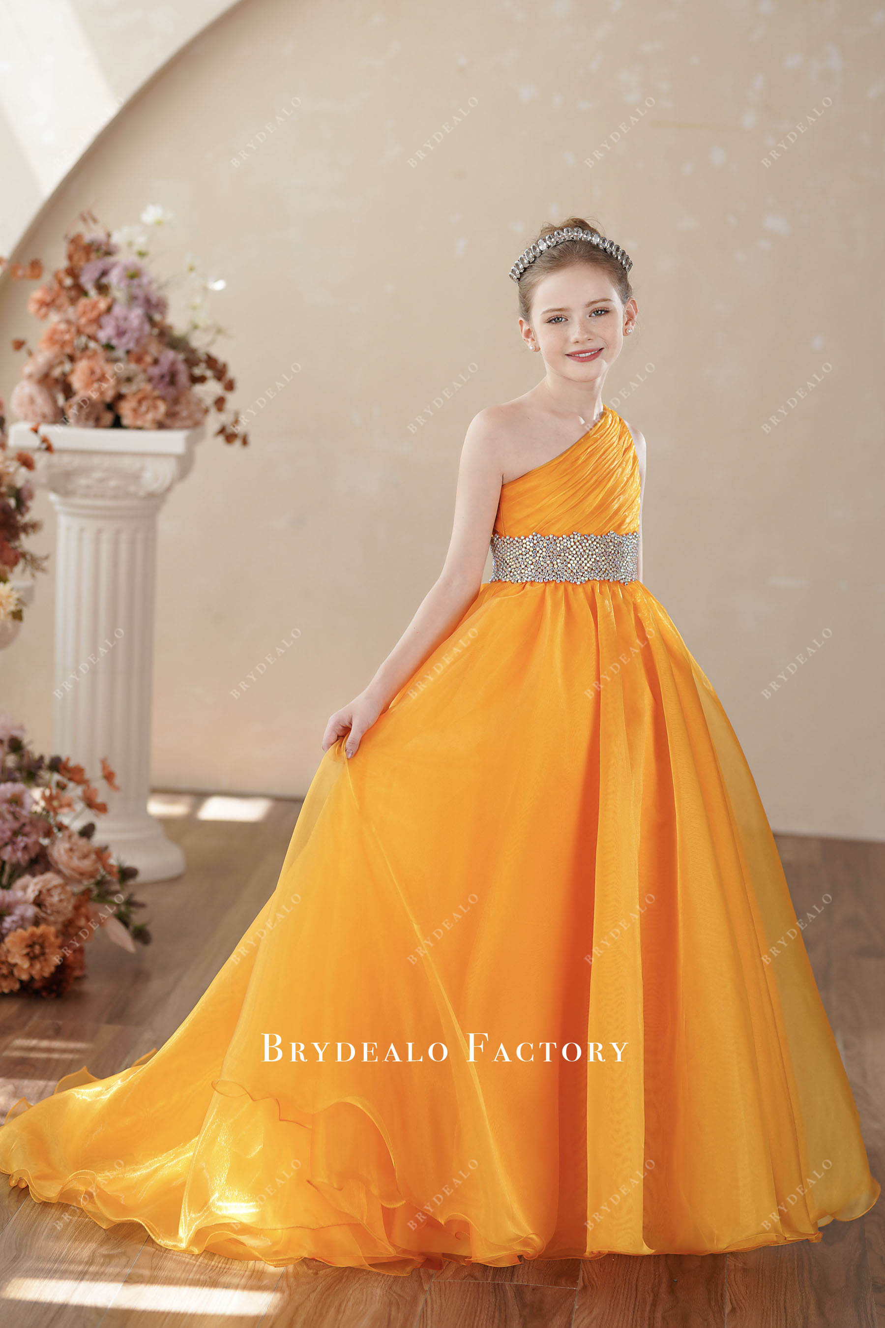 wide hand sewn rhinestone waistband kids birthday dress