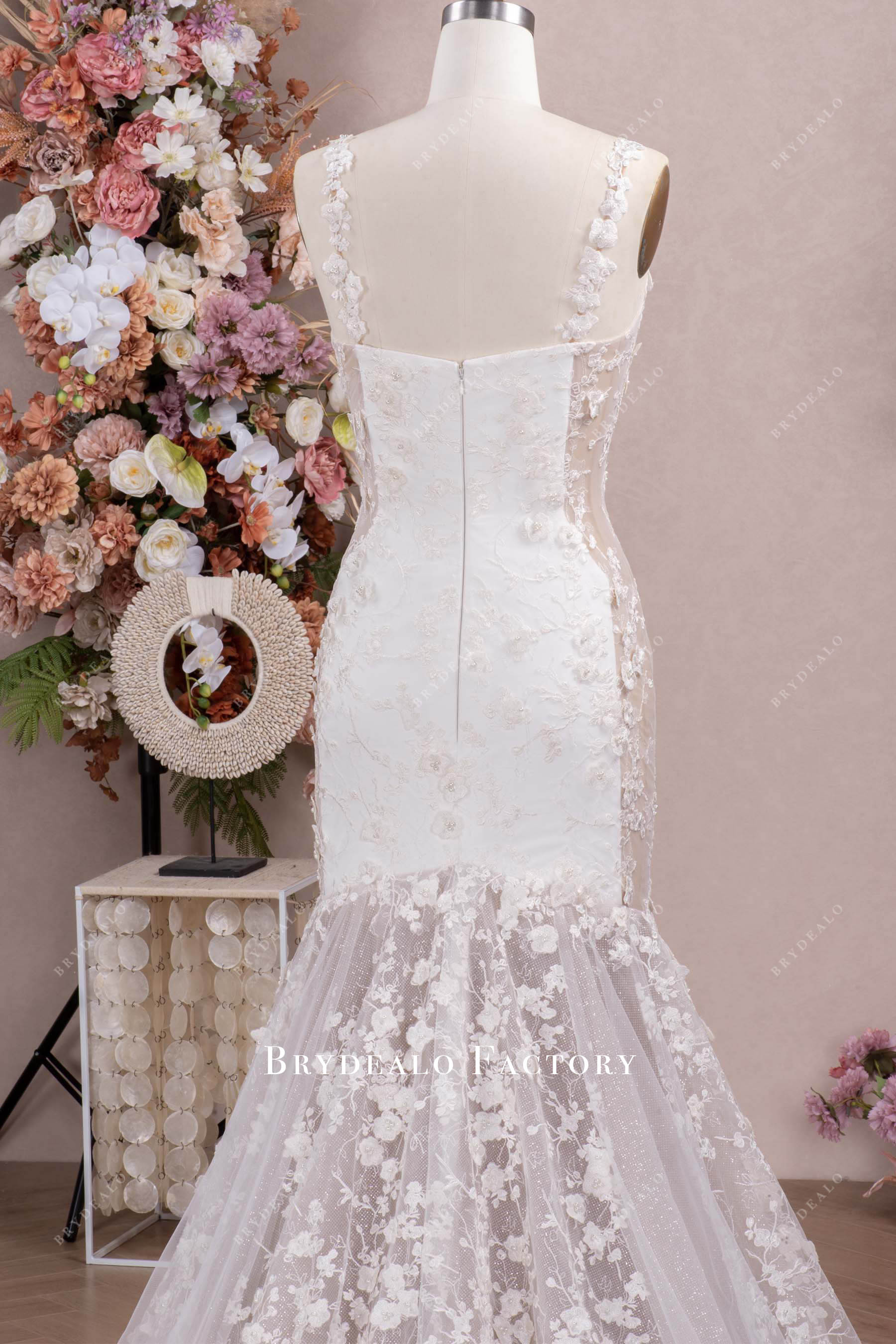 wide lace straps wedding dress