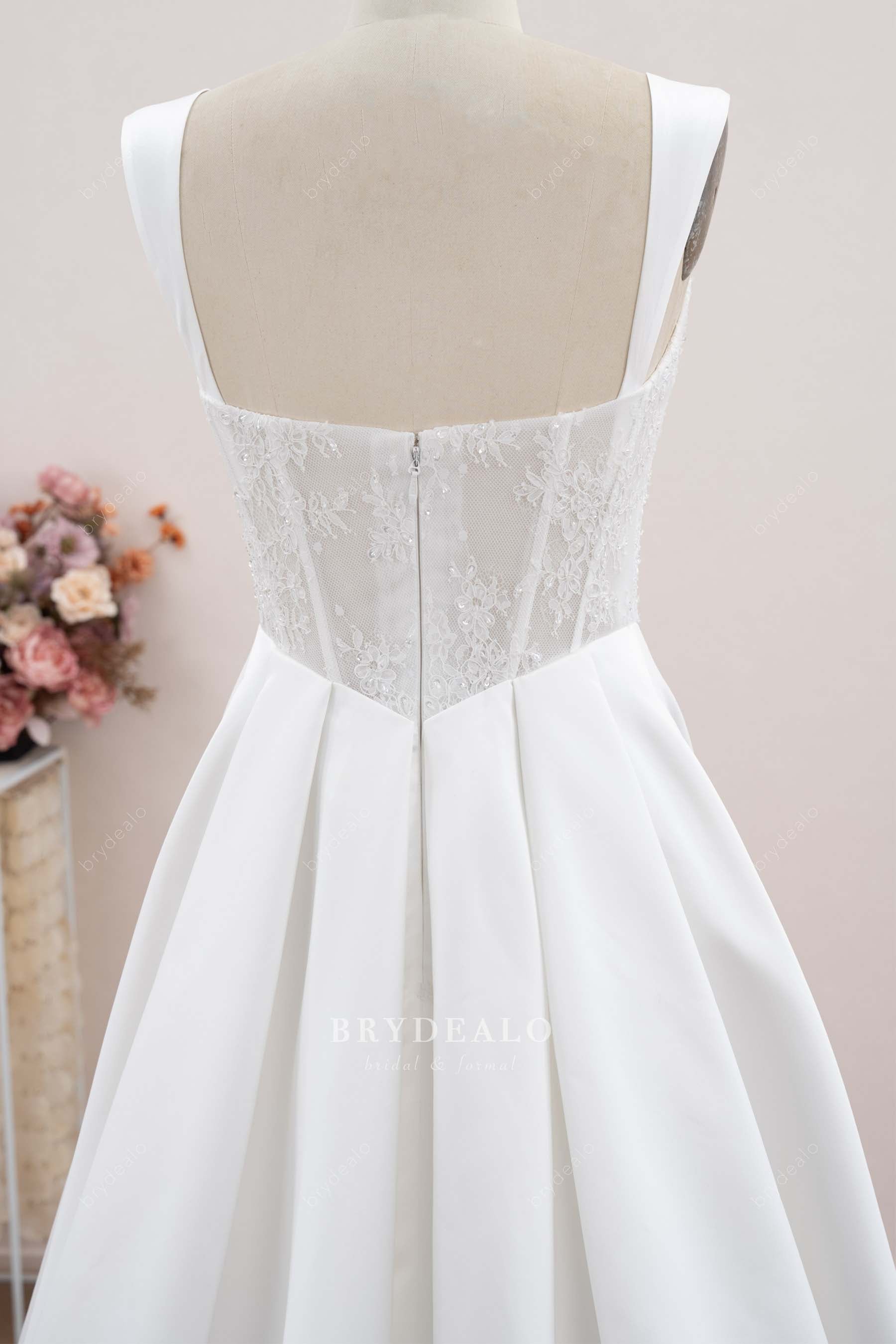 wide satin straps wedding gown