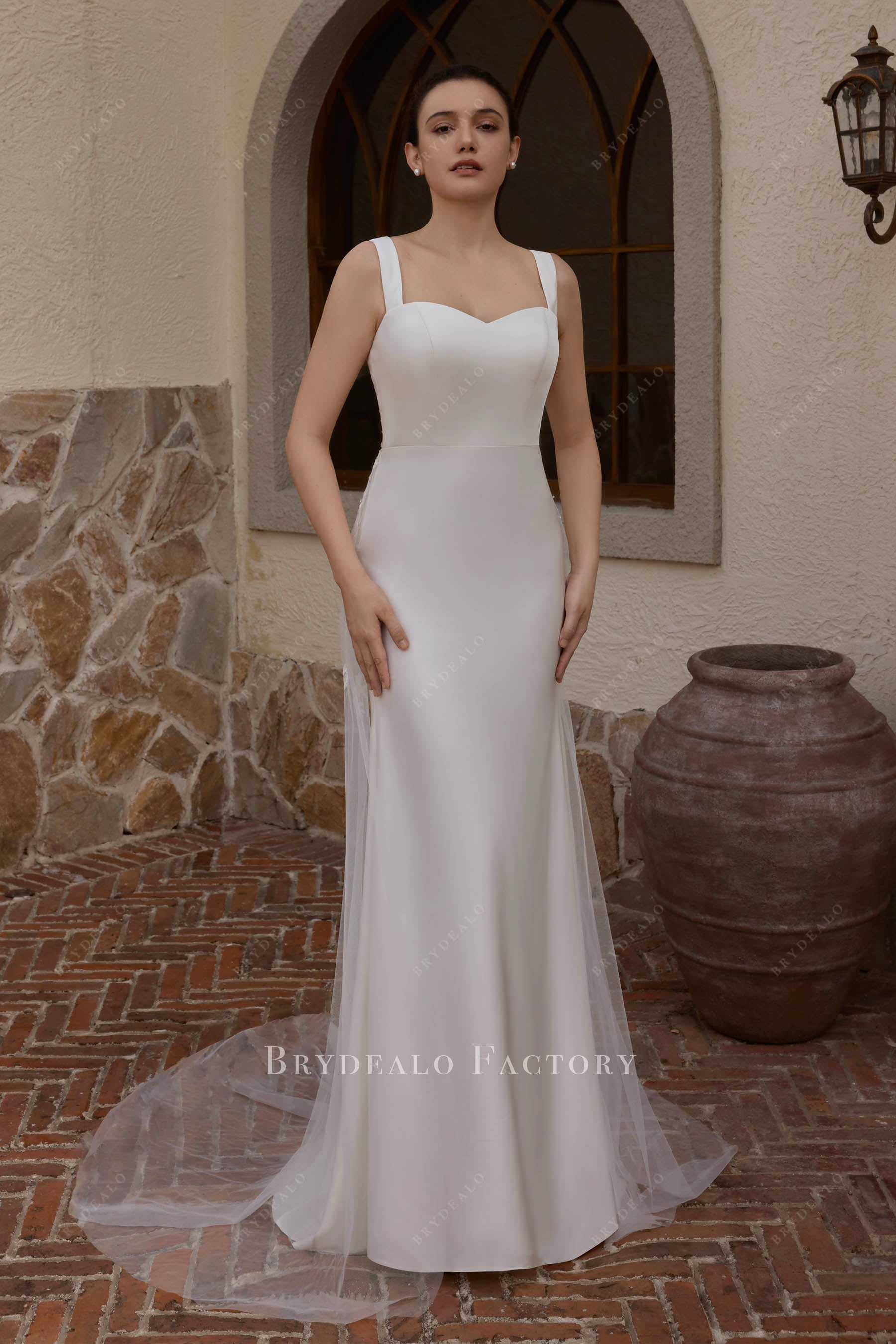 wide straps crepe wedding dress
