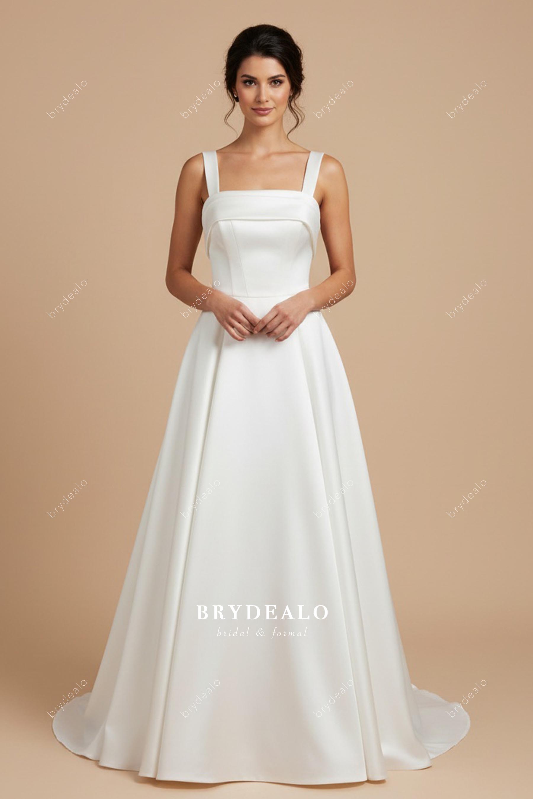 Simple High Slit Wide Straps Satin Wedding Dress Simple High Slit Wide Straps Satin Wedding Dress