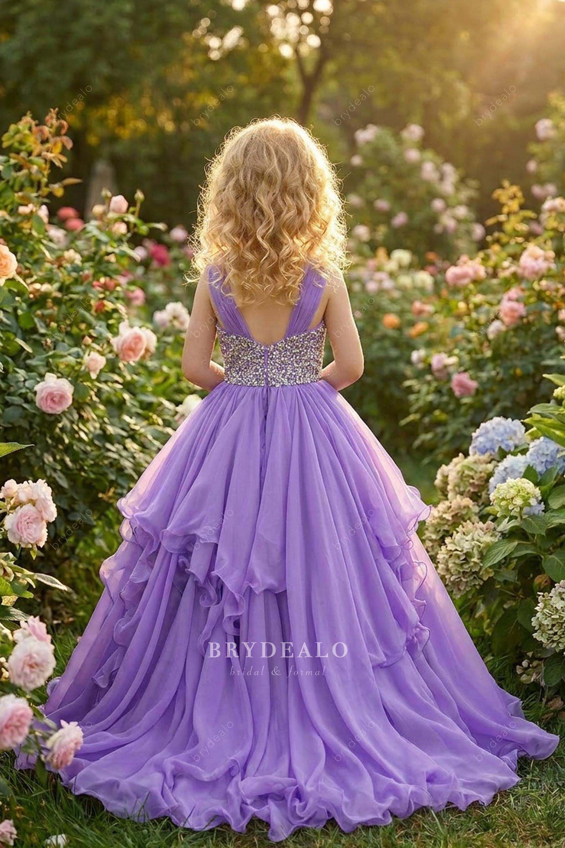 wide straps tiered pageant gown
