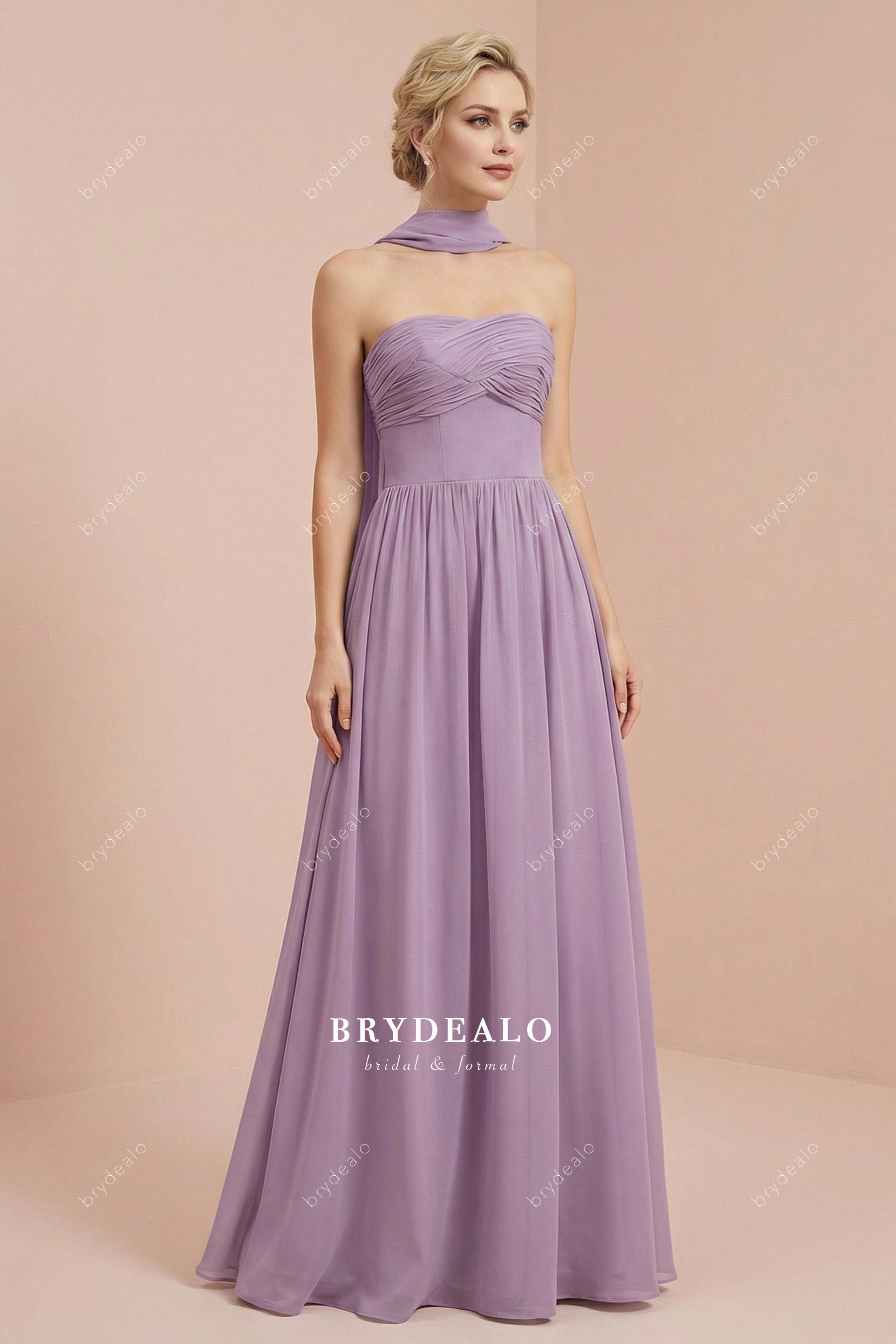 Wisteria Chiffon Scarf Strapless A-line Bridesmaid Dress Wisteria Chiffon Scarf Strapless A-line Bridesmaid Dress