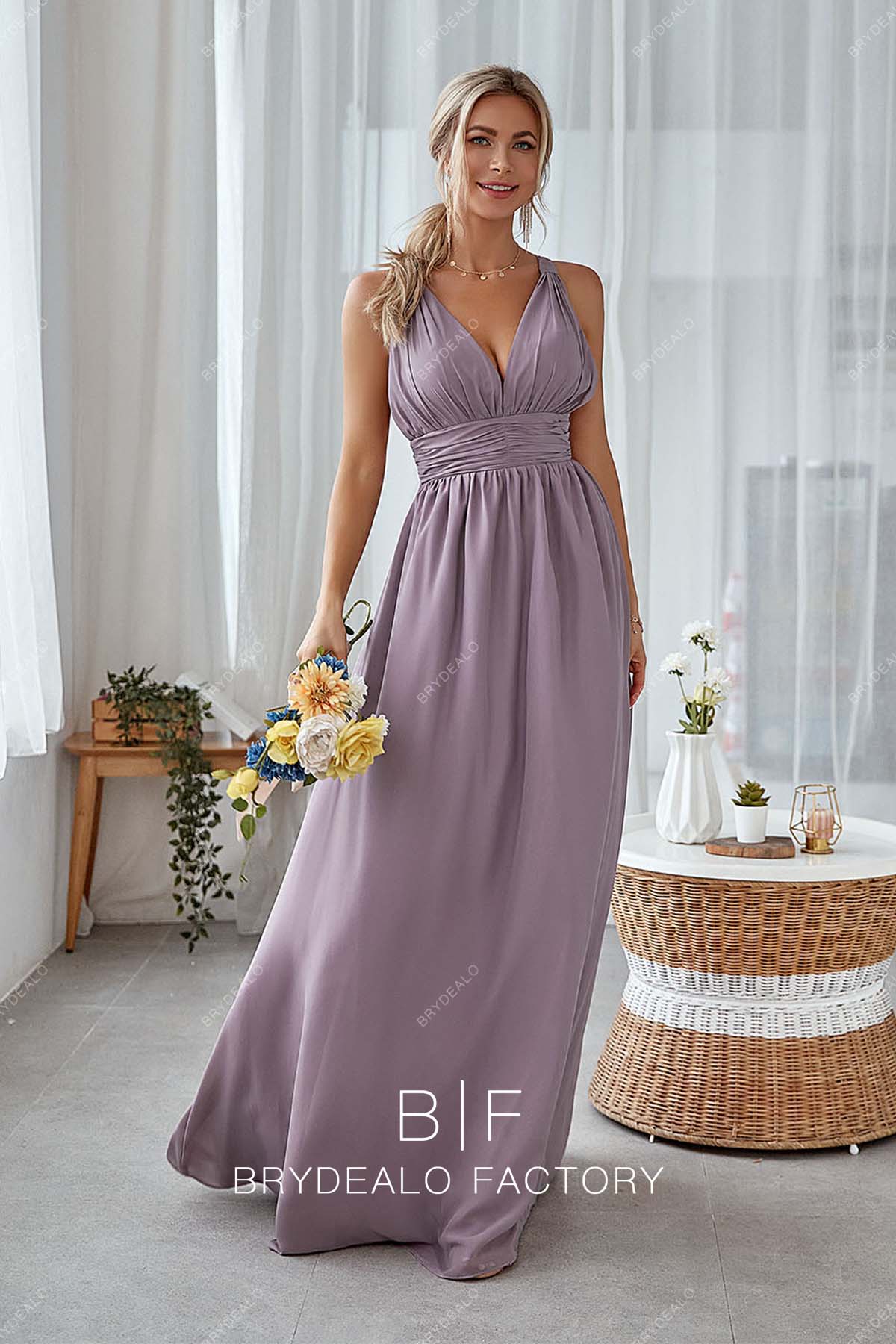 Wisteria Ruched Empire Halter Floor Length Chiffon Bridesmaid Gown Wisteria Ruched Empire Halter Floor Length Chiffon Bridesmaid Gown