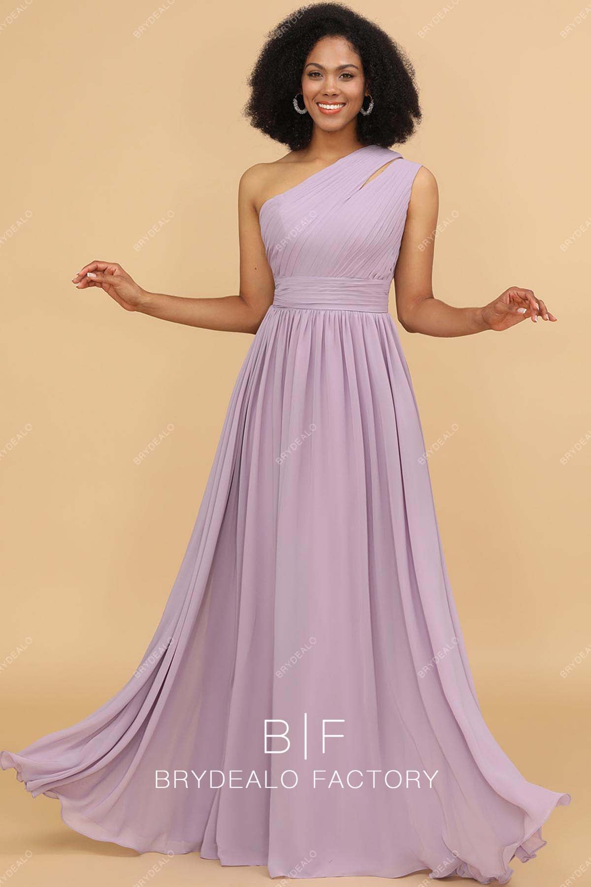 Wisteria Slit Pleated One Shoulder A-line Chiffon Bridesmaid Dress