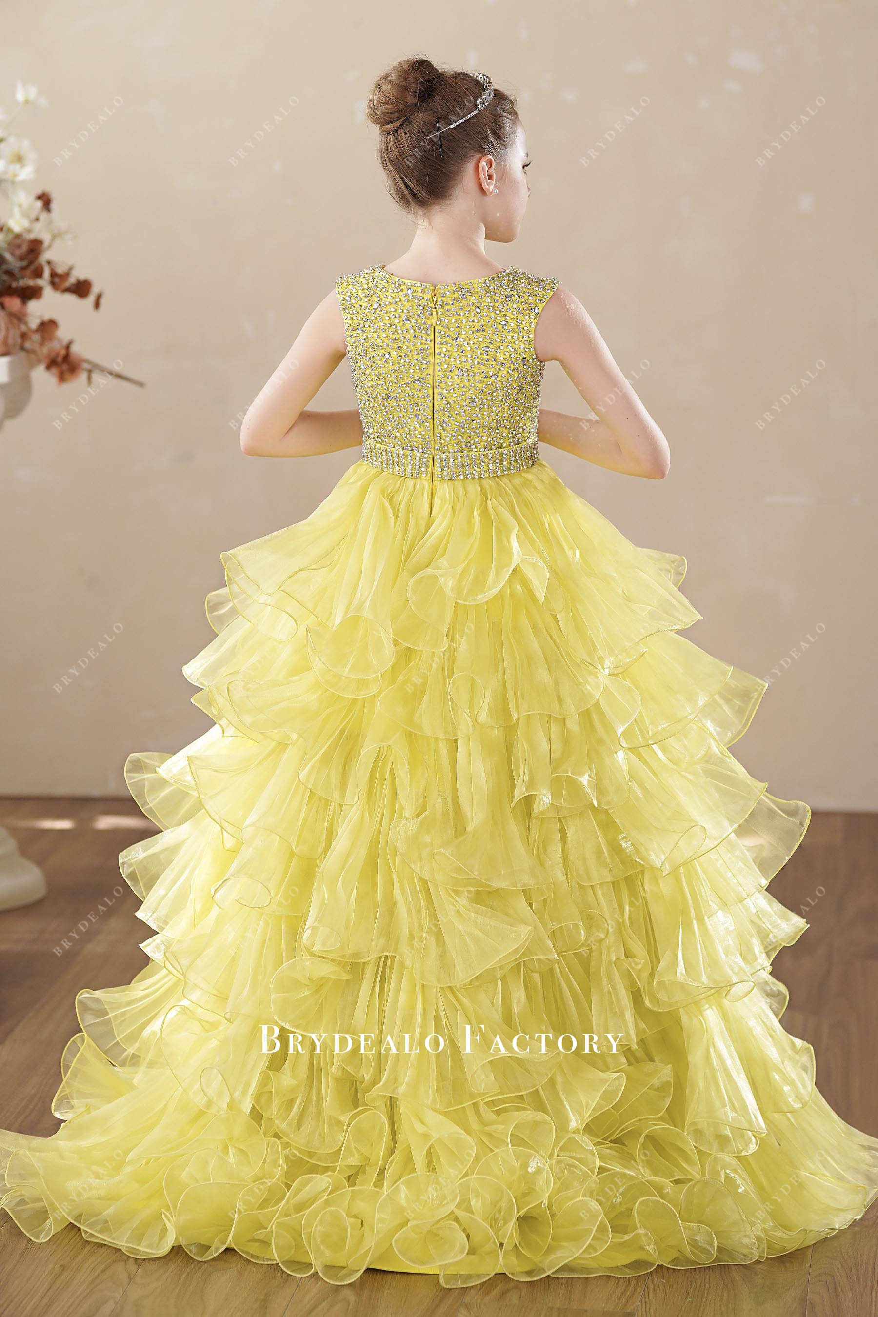 yellow layered sparkly kids ballgown