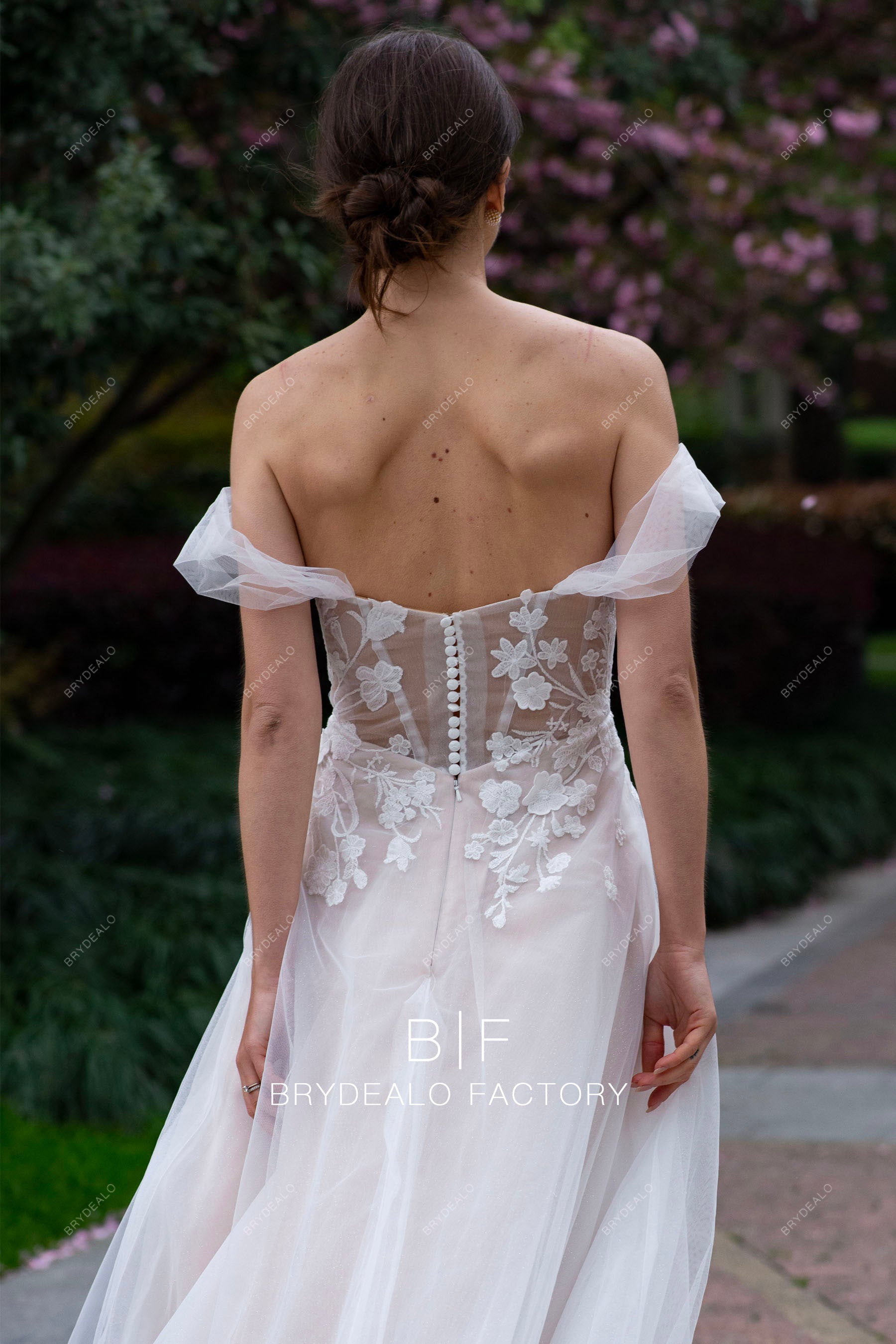 off shoulder lace wedding dress