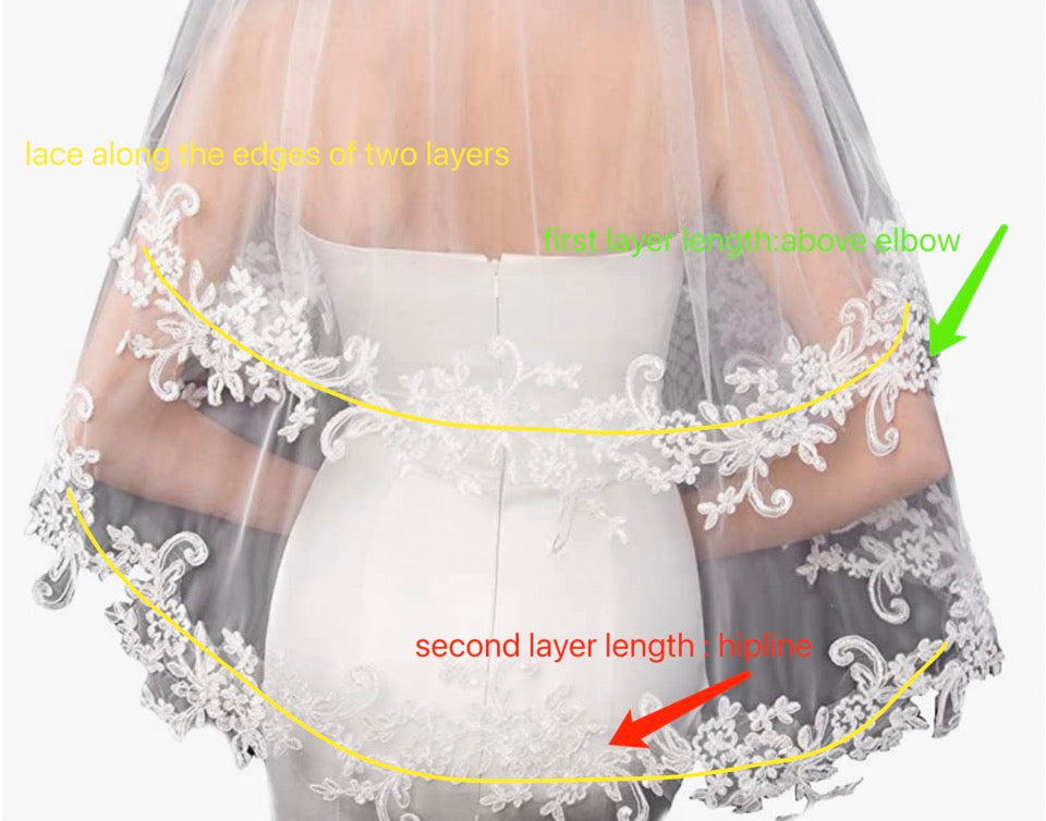 Custom Two-tier Tulle Beaded Lace Wedding Veil