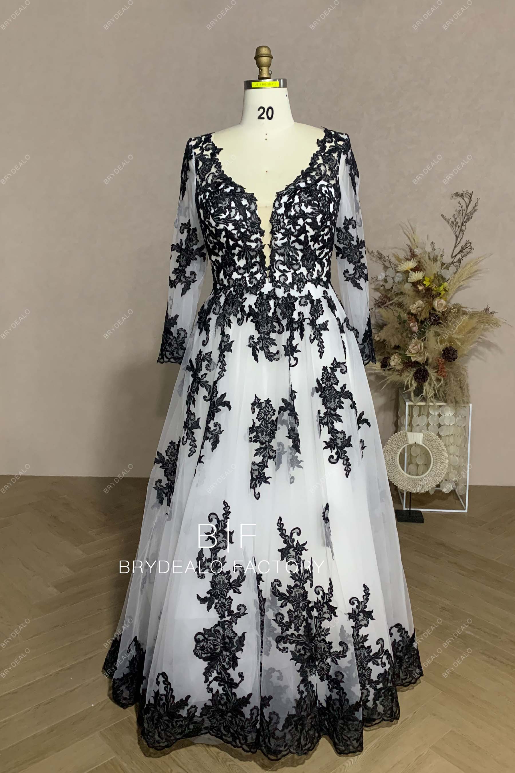 Custom Black Lace Light Ivory Private Label Wedding Ball Gown