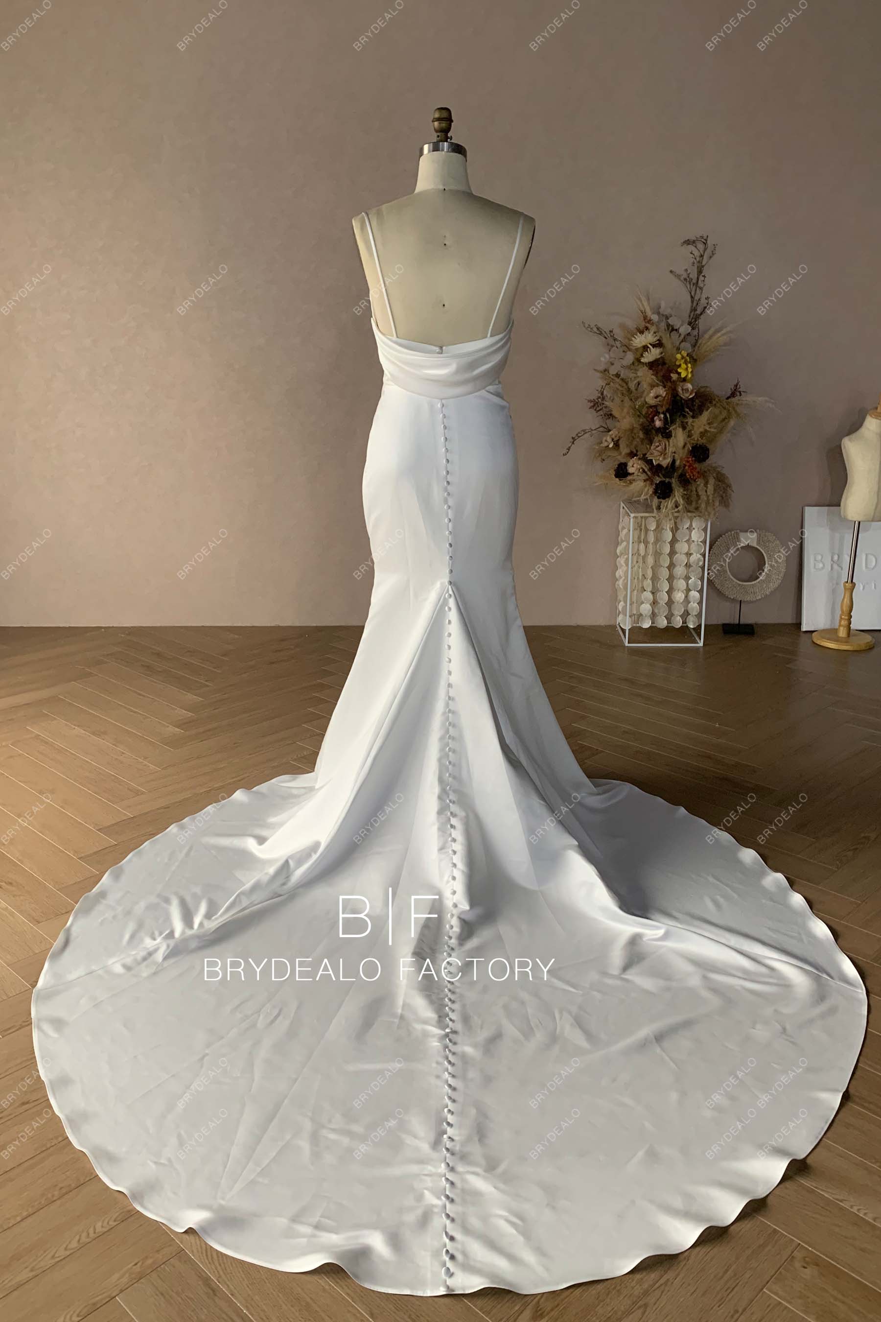 Cowl neck Bridal Satin Spaghetti Straps Mermaid Wedding Dress