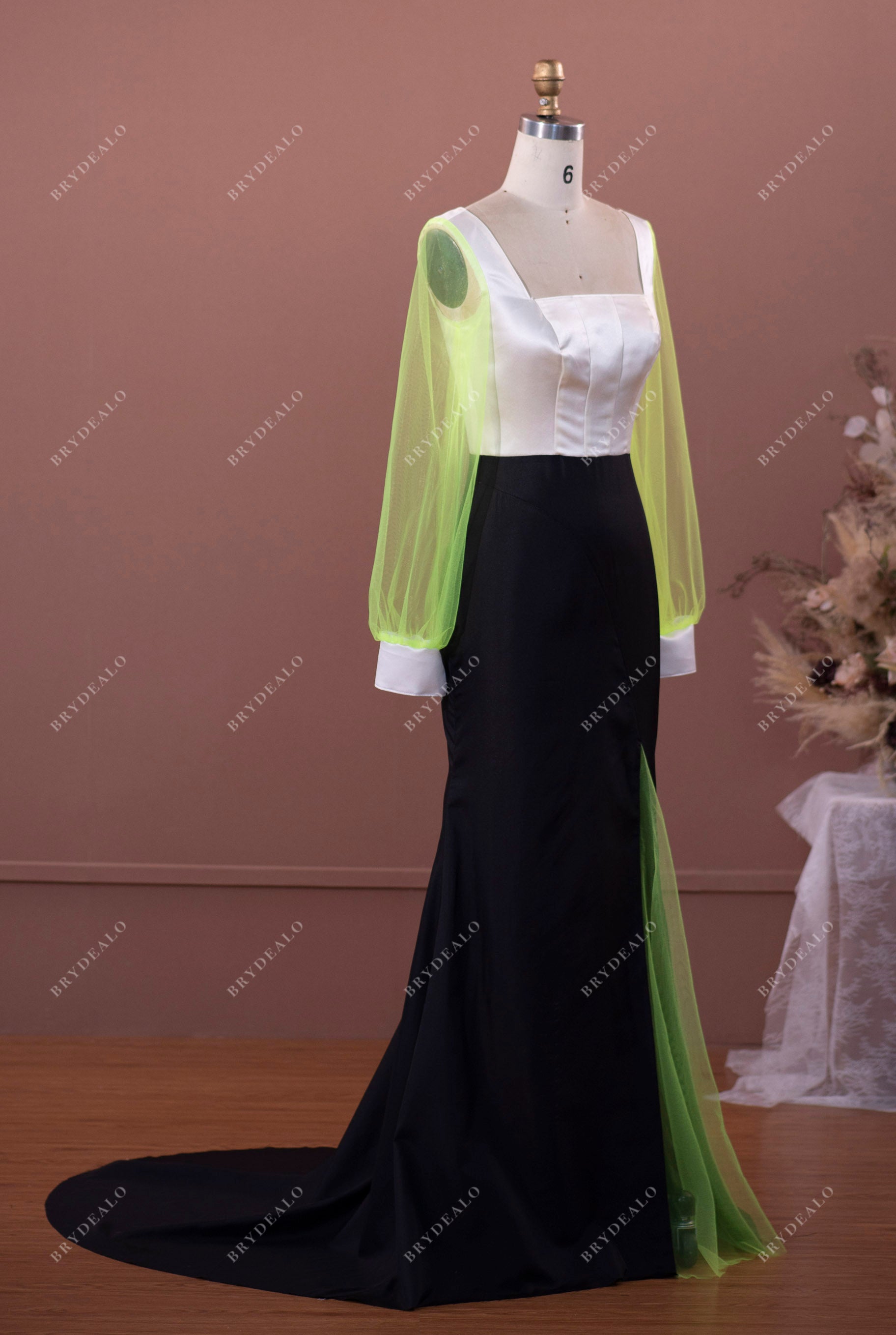 Custom Sleeved Square Neck Mermaid Wedding Dress Mockup