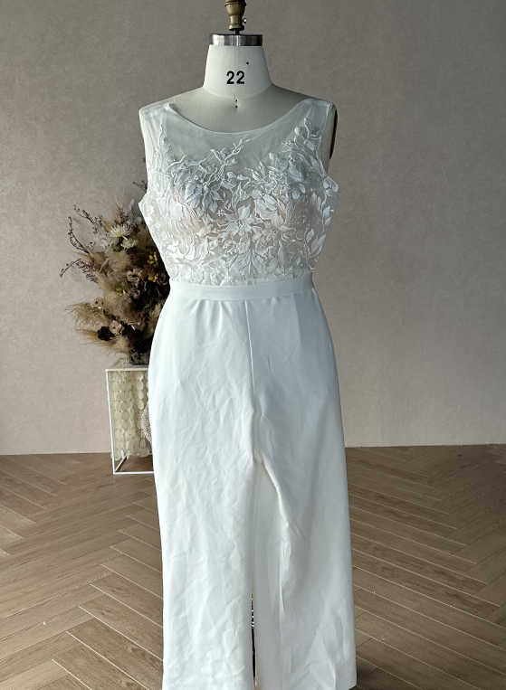 Custom Lace Crepe Bridal Jumpsuit