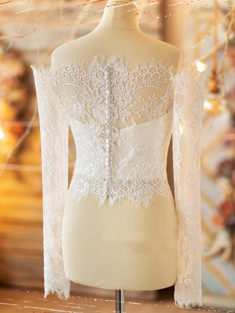 Off-shoulder Bridal Bolero Long Sleeves Lace Wedding Crop Top