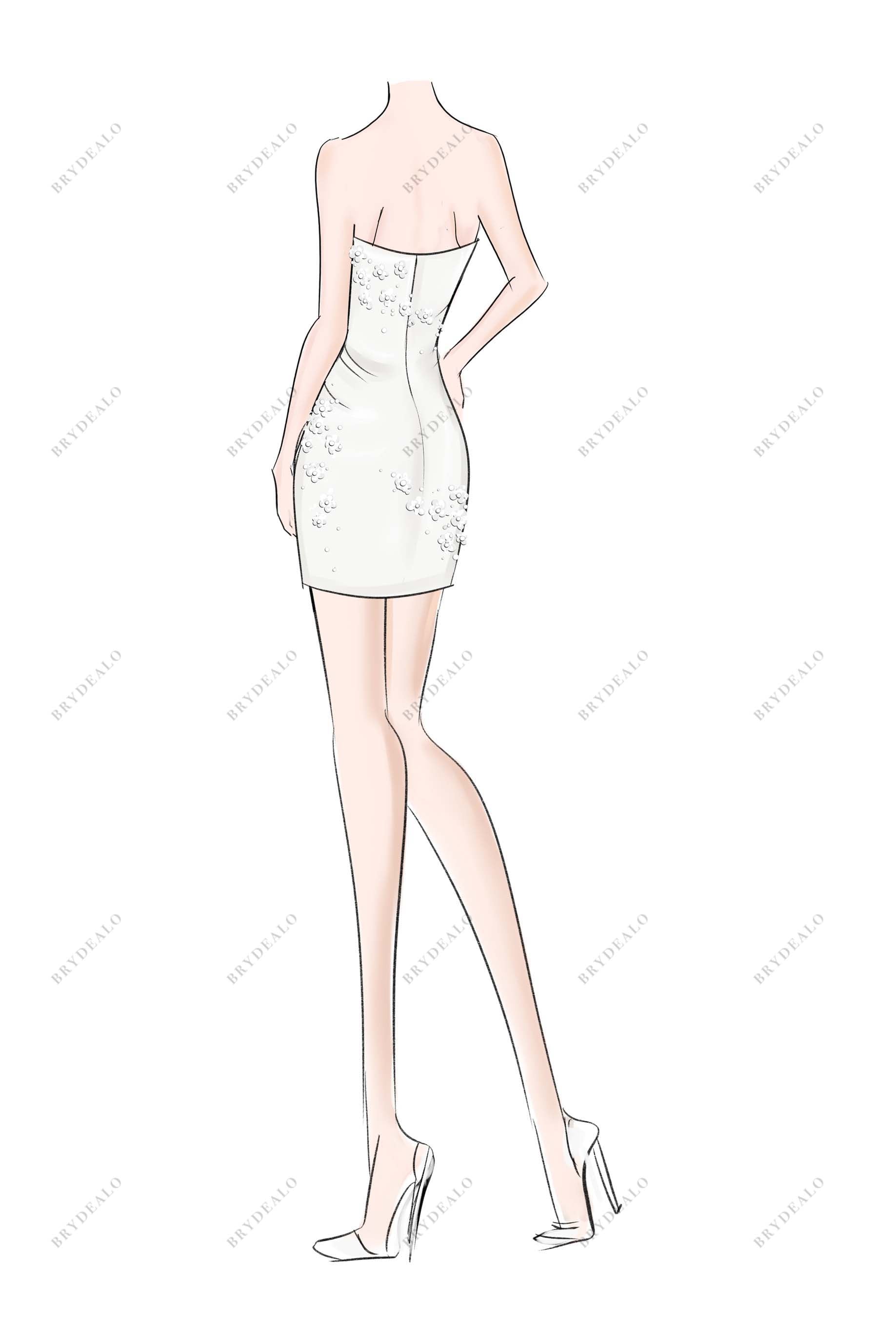 3D petals strapless crepe bridal shower dress sketch