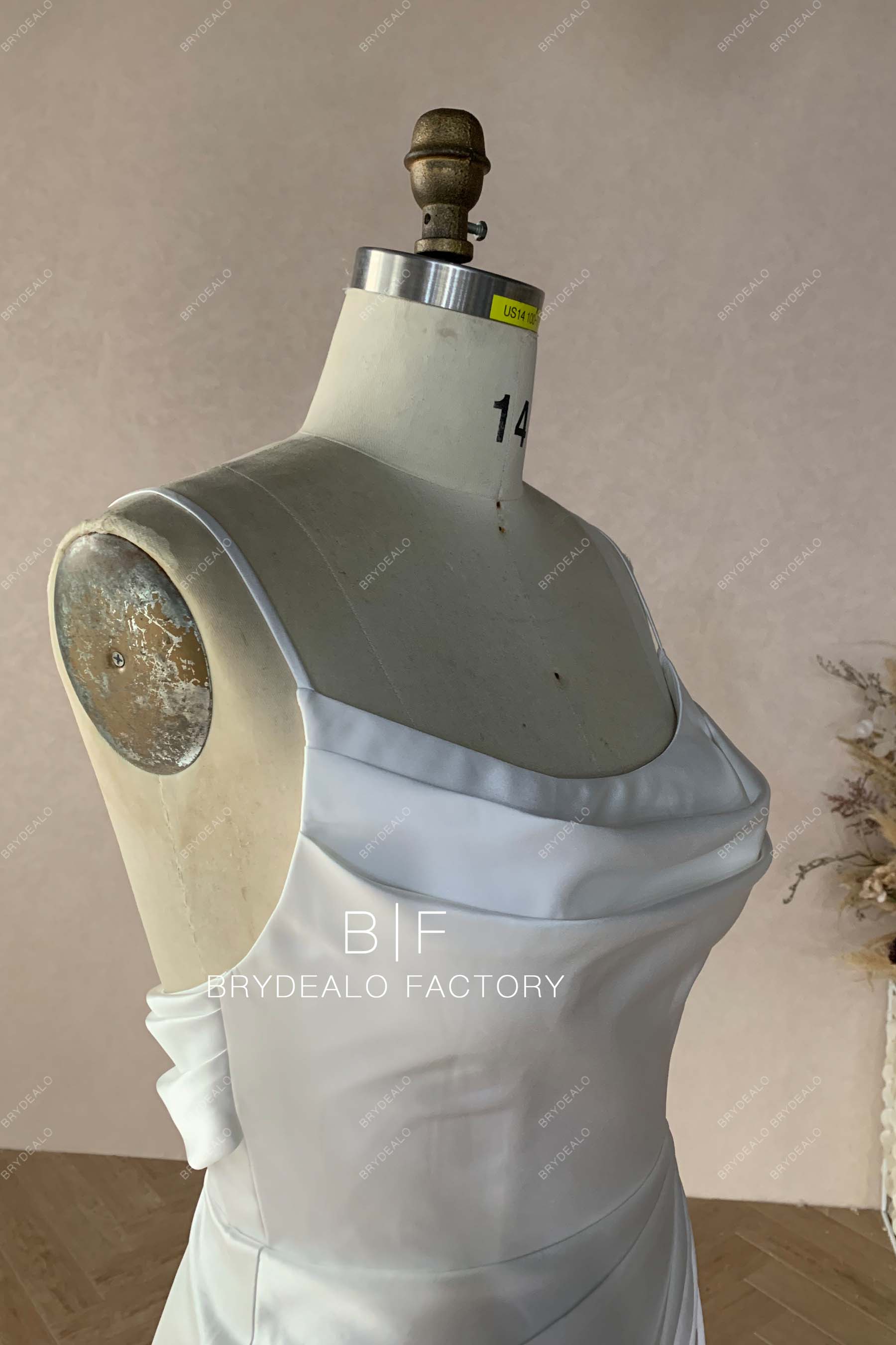 Cowl neck Bridal Satin Spaghetti Straps Mermaid Wedding Dress