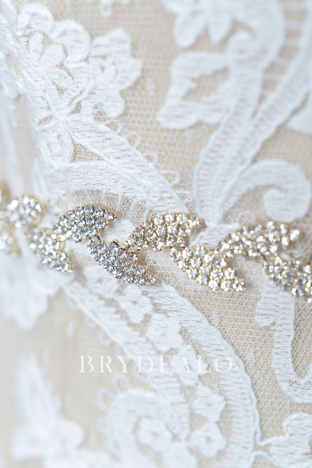 Crystals Gold Leaf Satin Bridal Sash