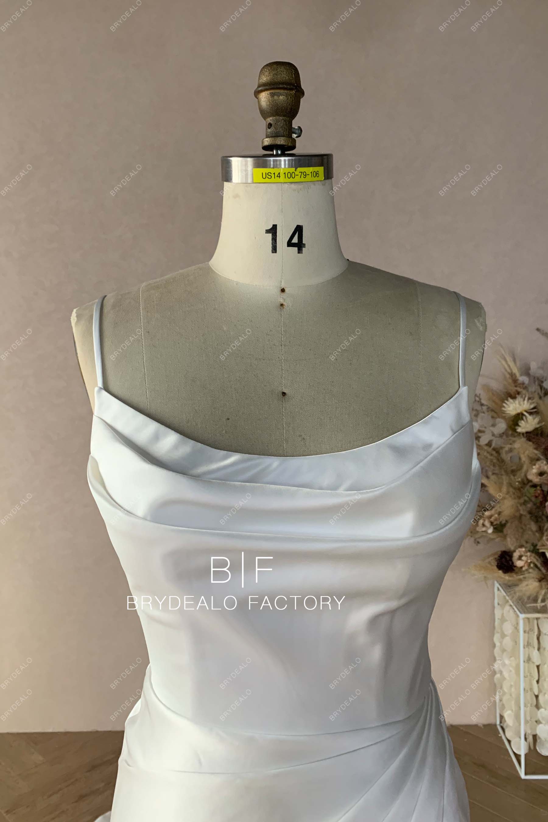 Cowl neck Bridal Satin Spaghetti Straps Mermaid Wedding Dress