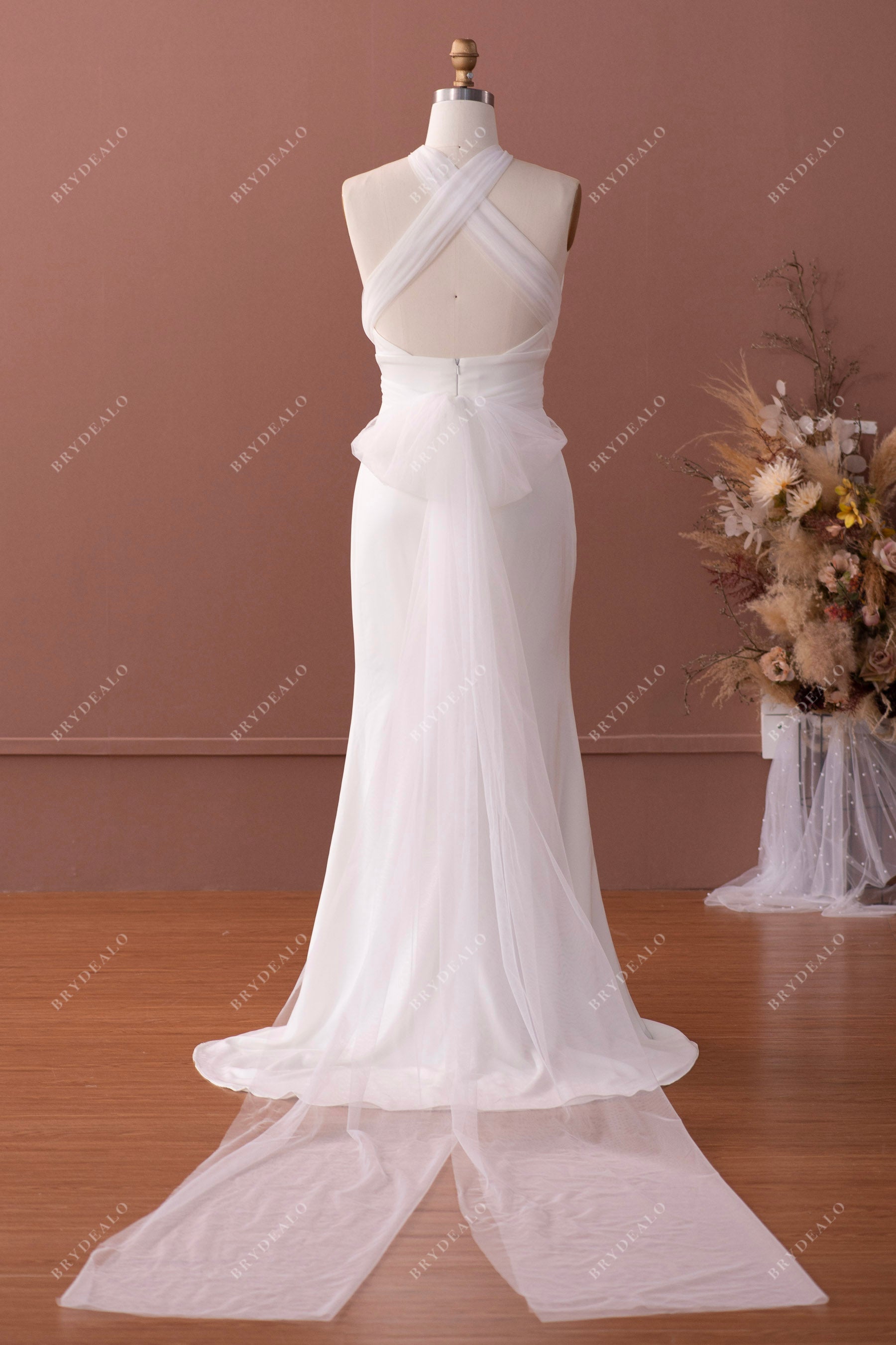 criss cross back fit flare mermaid wedding dress