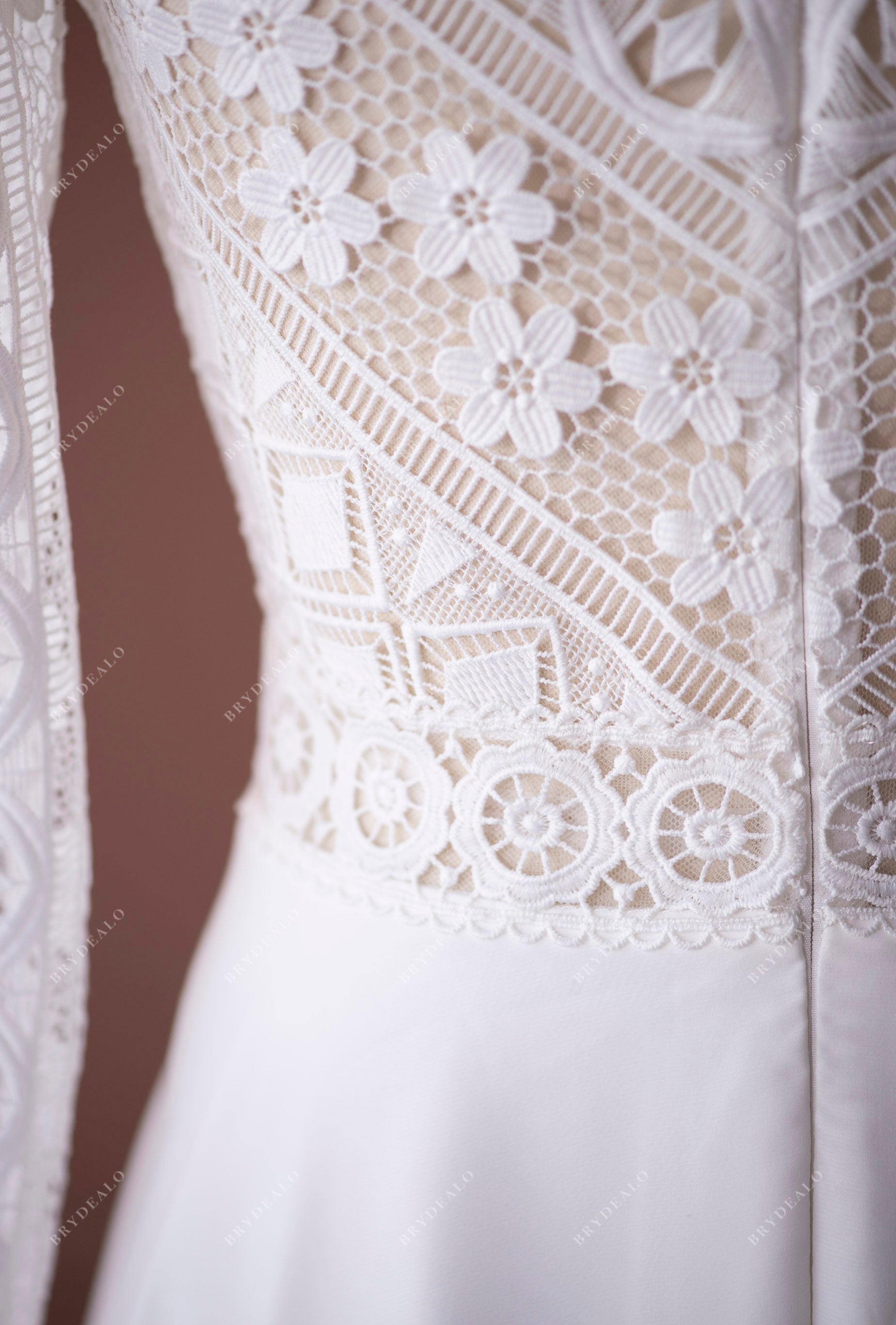 Simple Lace Plunging Slim Boho Wedding Dress