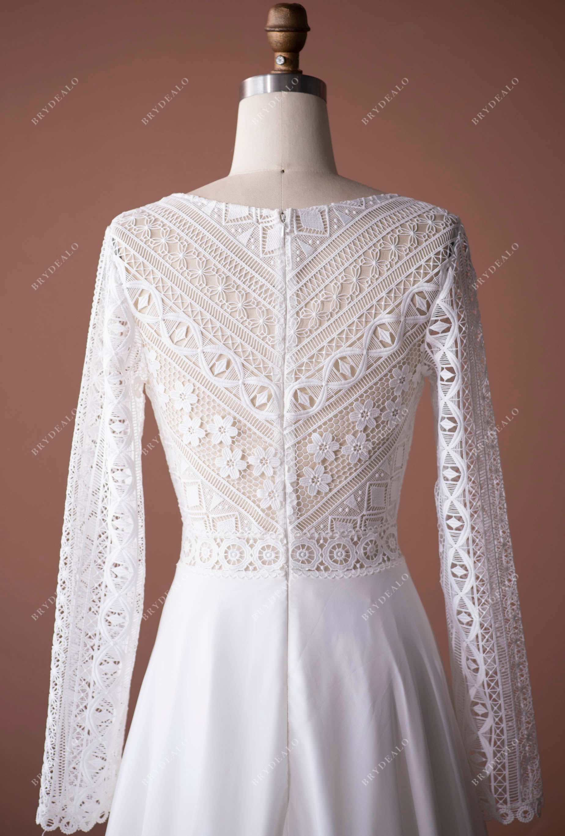 Simple Sleeved Slim Boho Wedding Dress