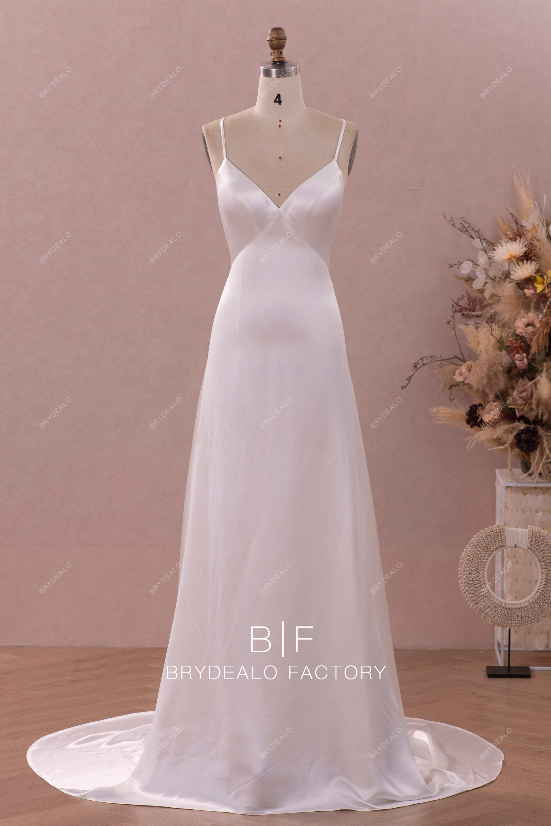 acetate satin strap slip wedding dress