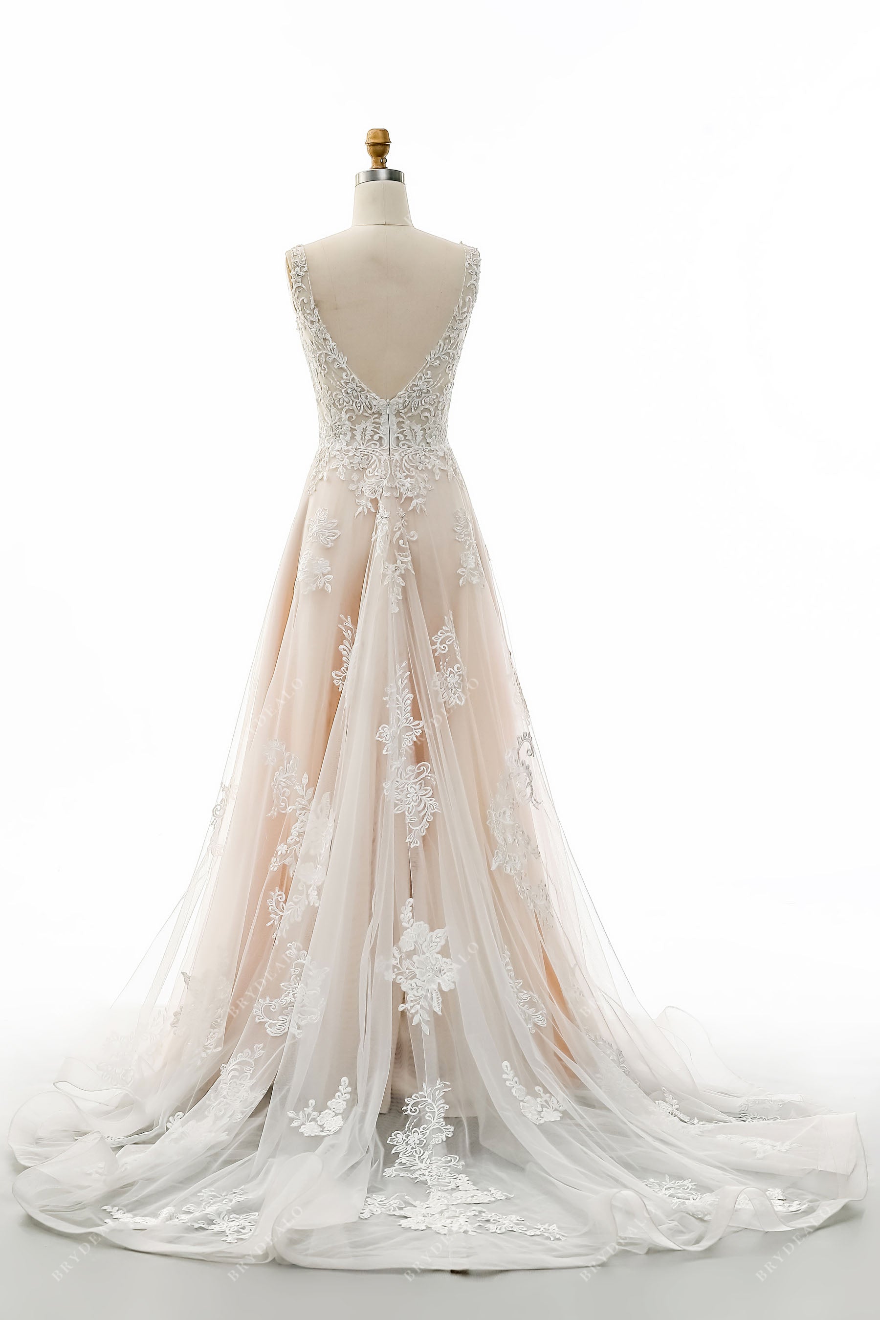 appliqued tulle A-line wholesale wedding dress