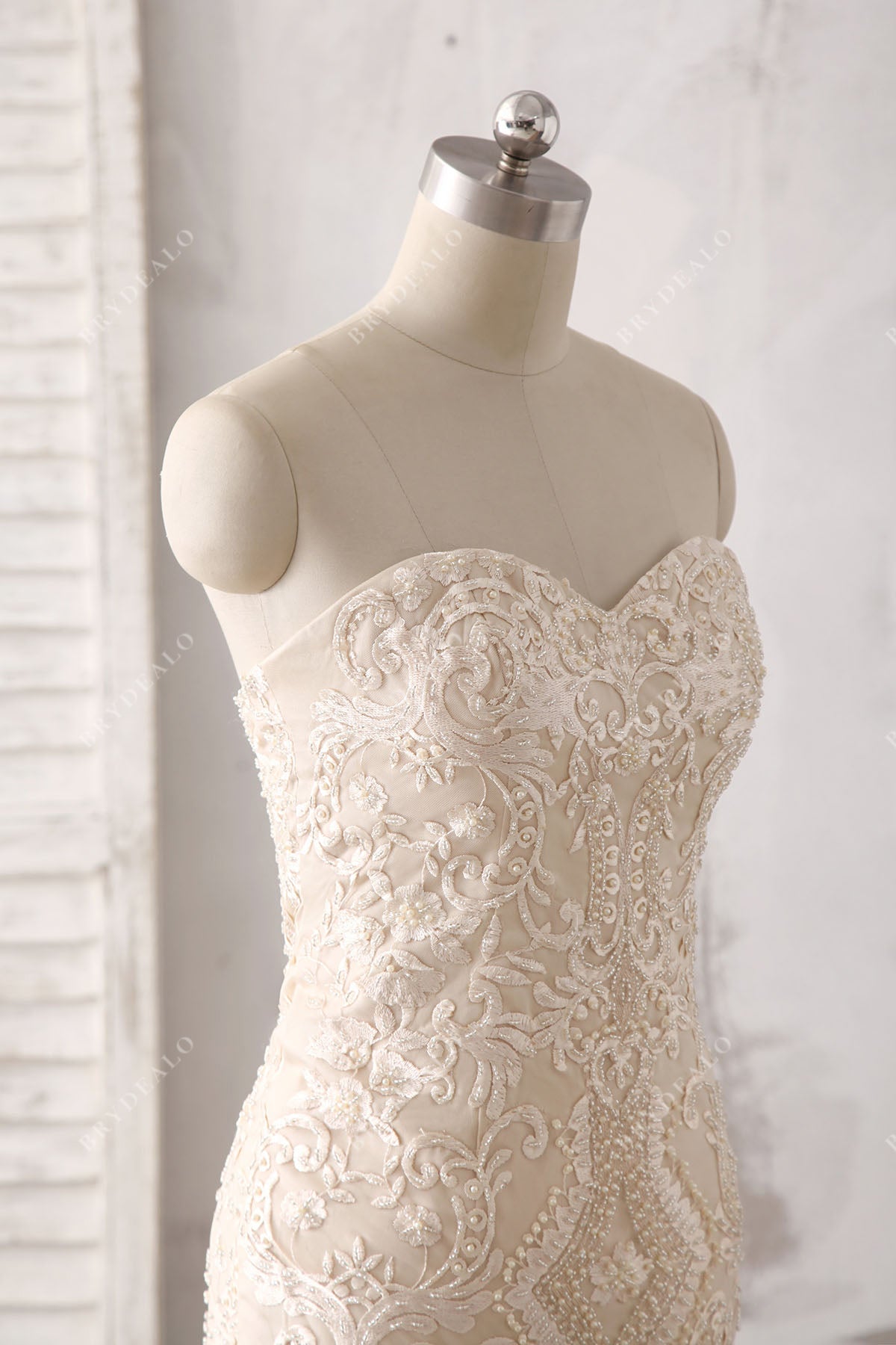 beaded champagne strapless bridal dress