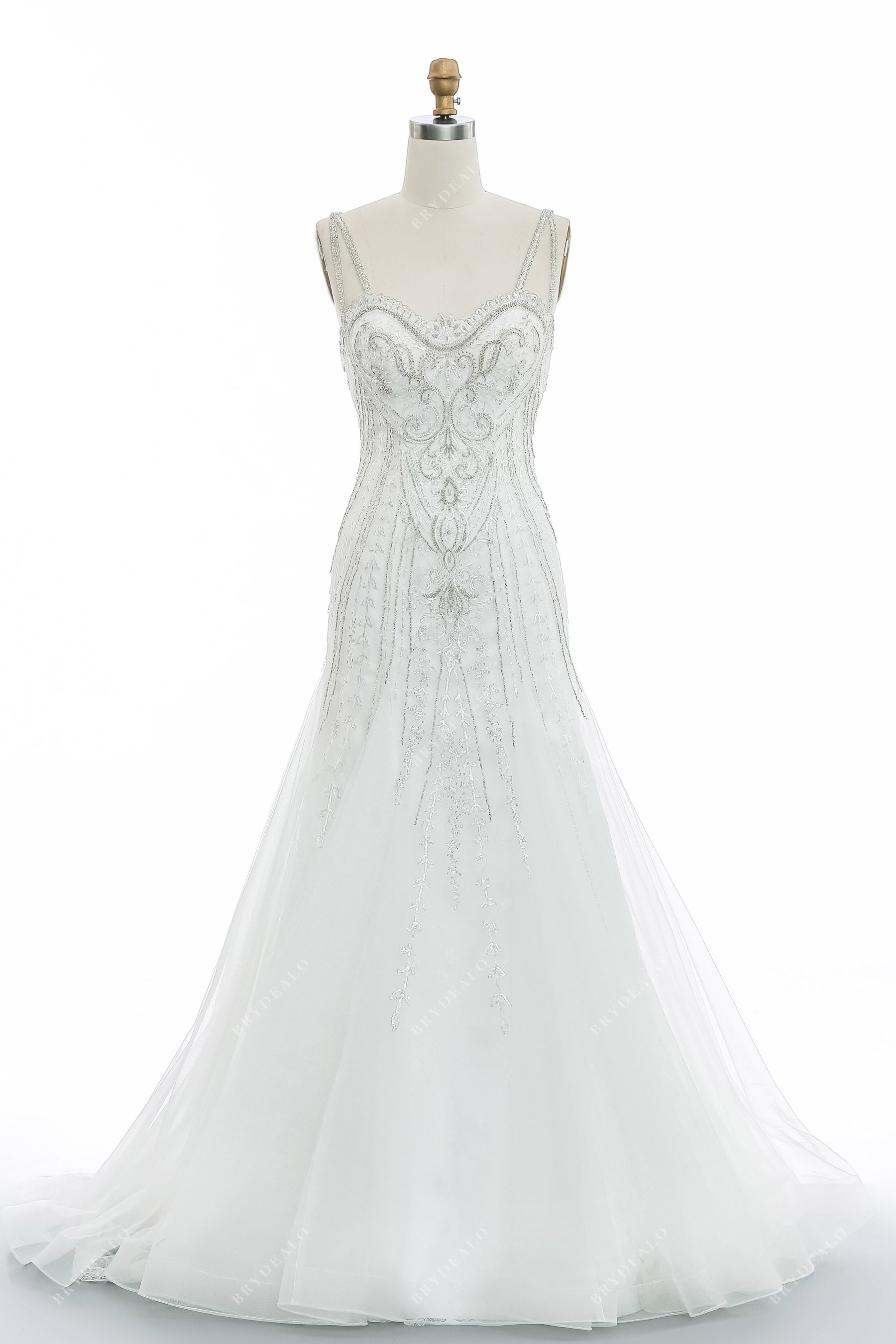 beaded double straps sparkly sweetheart mermaid wedding dress