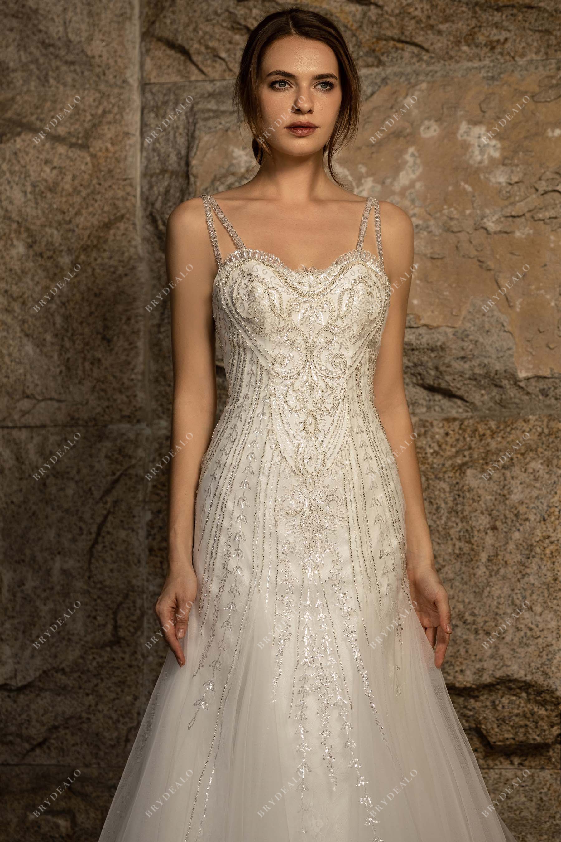 beaded double straps sweetheart neck wedding gown