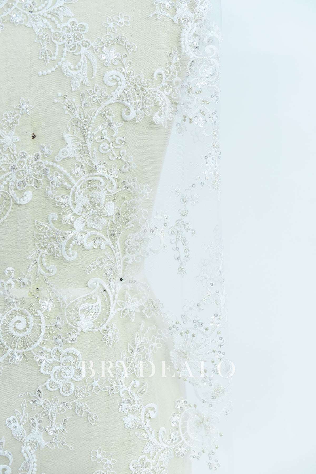 Beaded Unrestrained Embroidered Lace Fabric