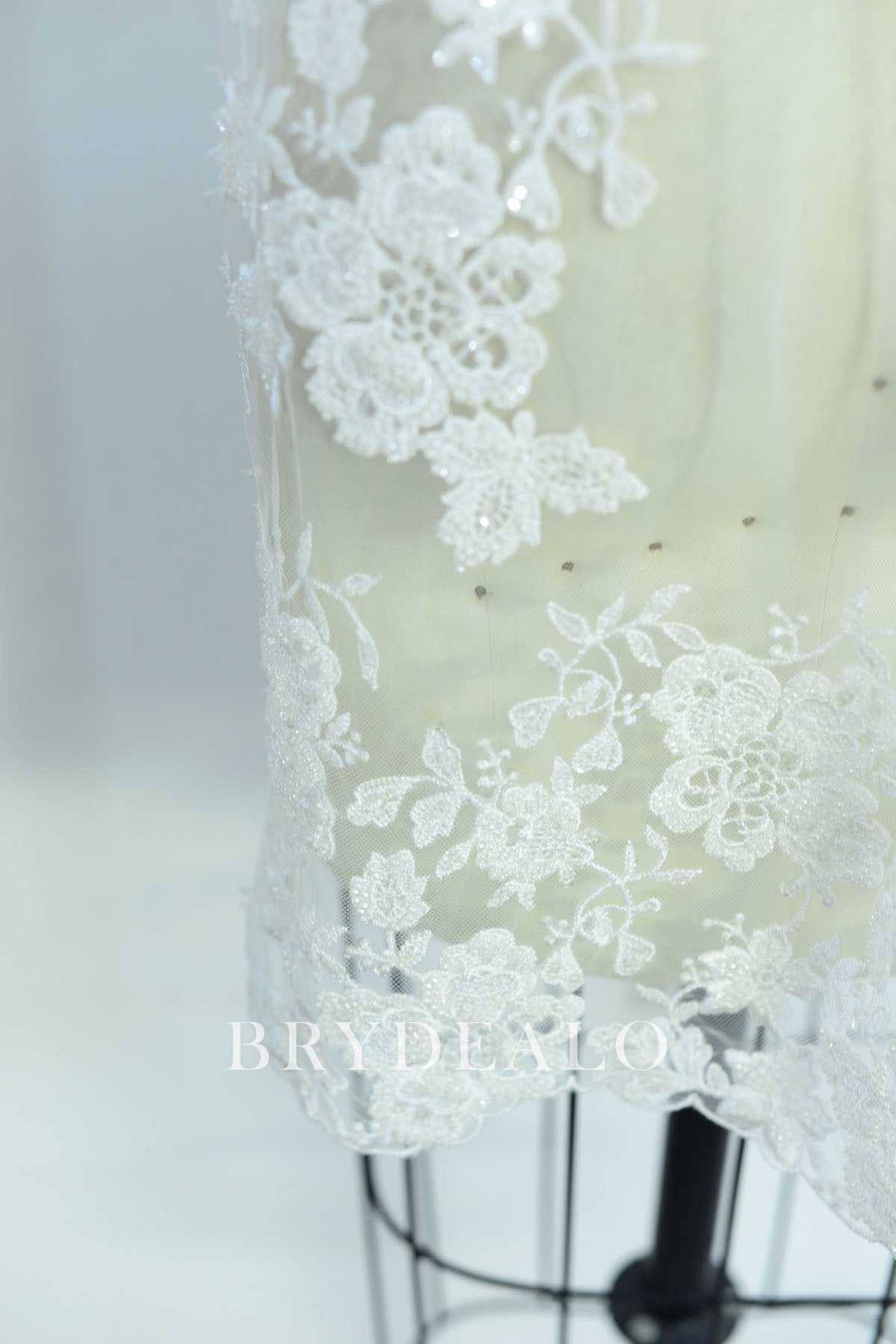 Designer Beaded Floral Double Border Lace Fabric