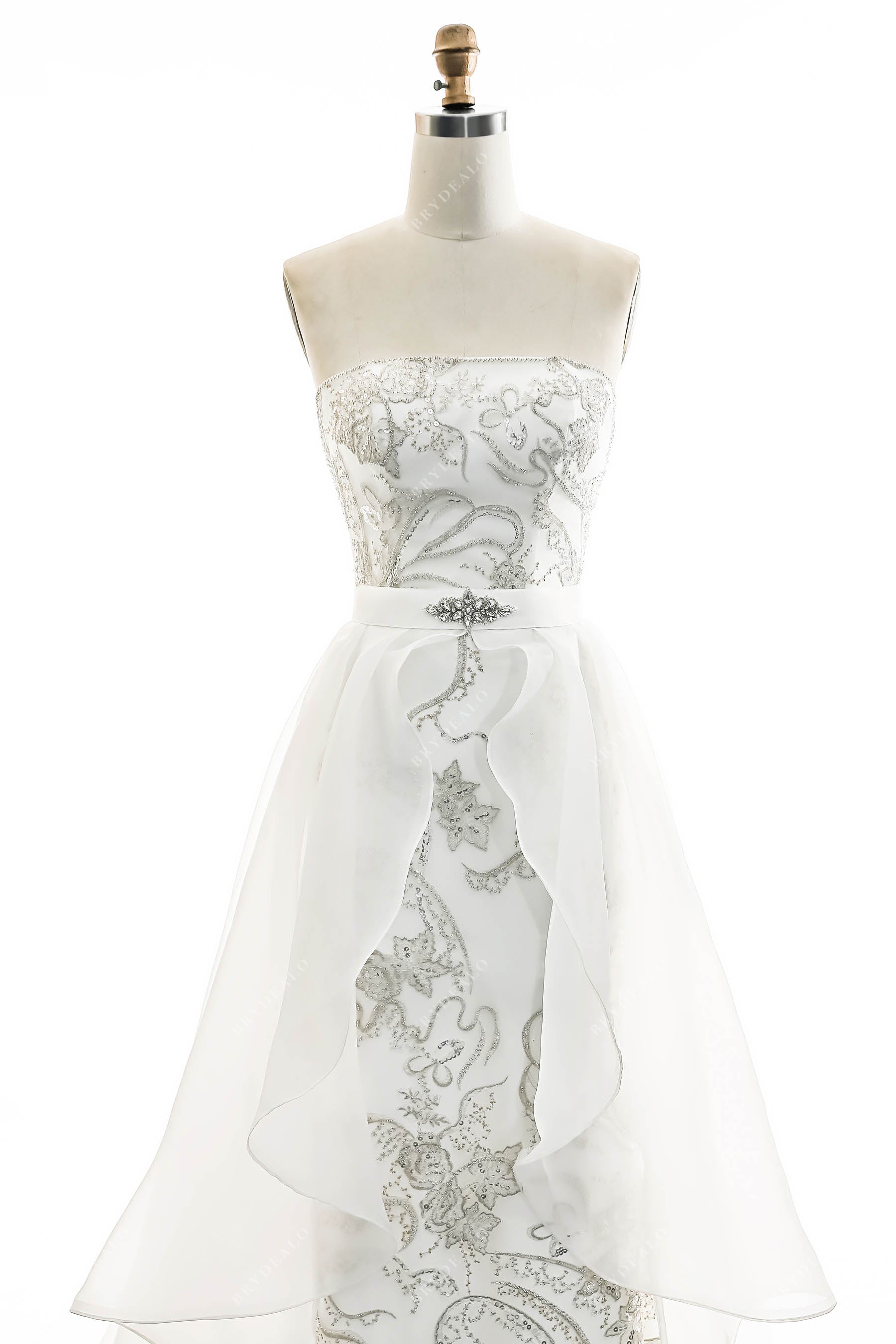 beaded lace strapless wedding dress