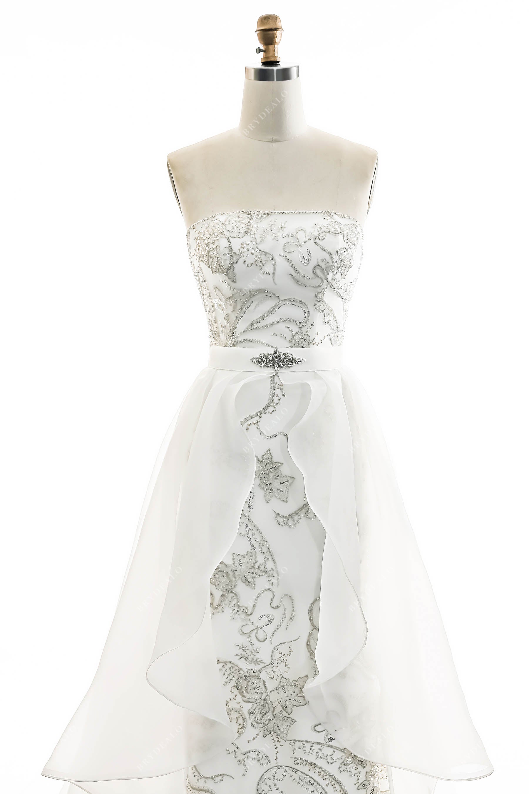 beaded lace strapless wedding dress