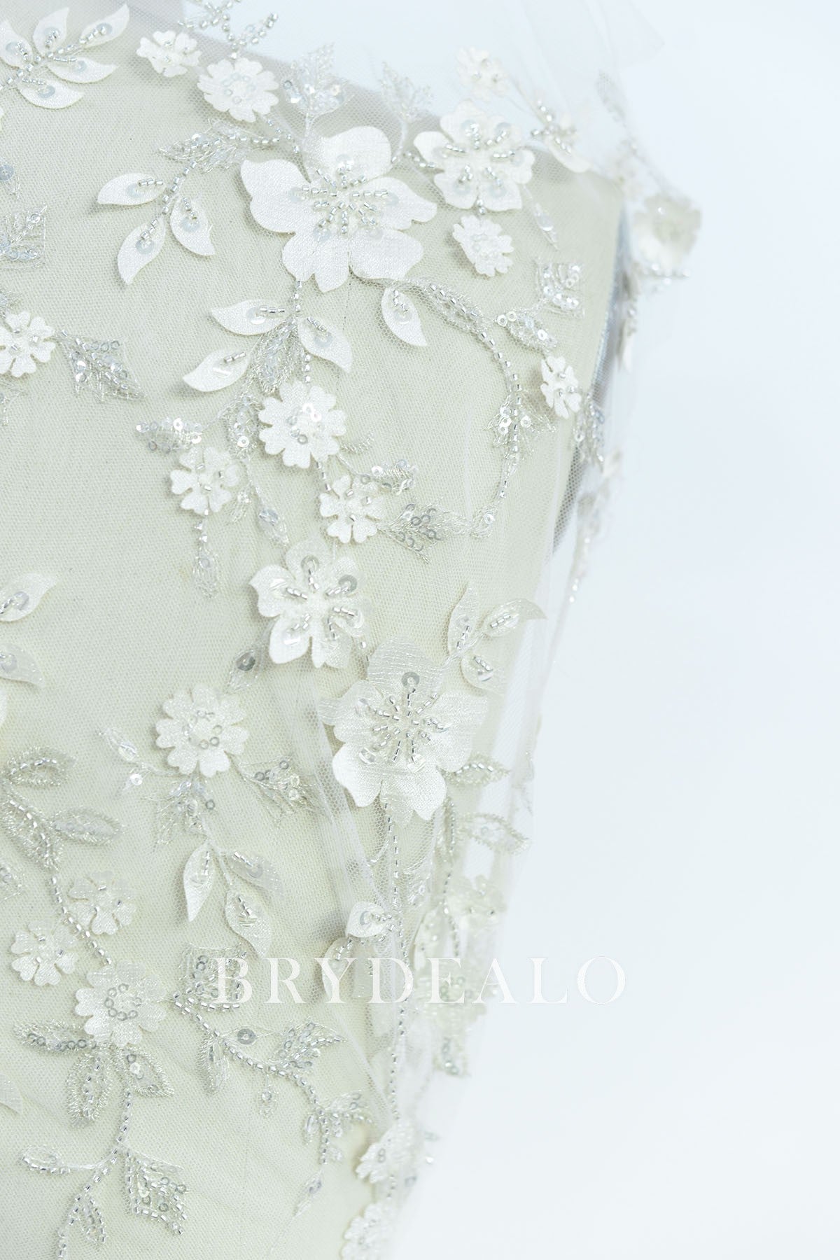 Beaded Blooming Flower Lace Fabric