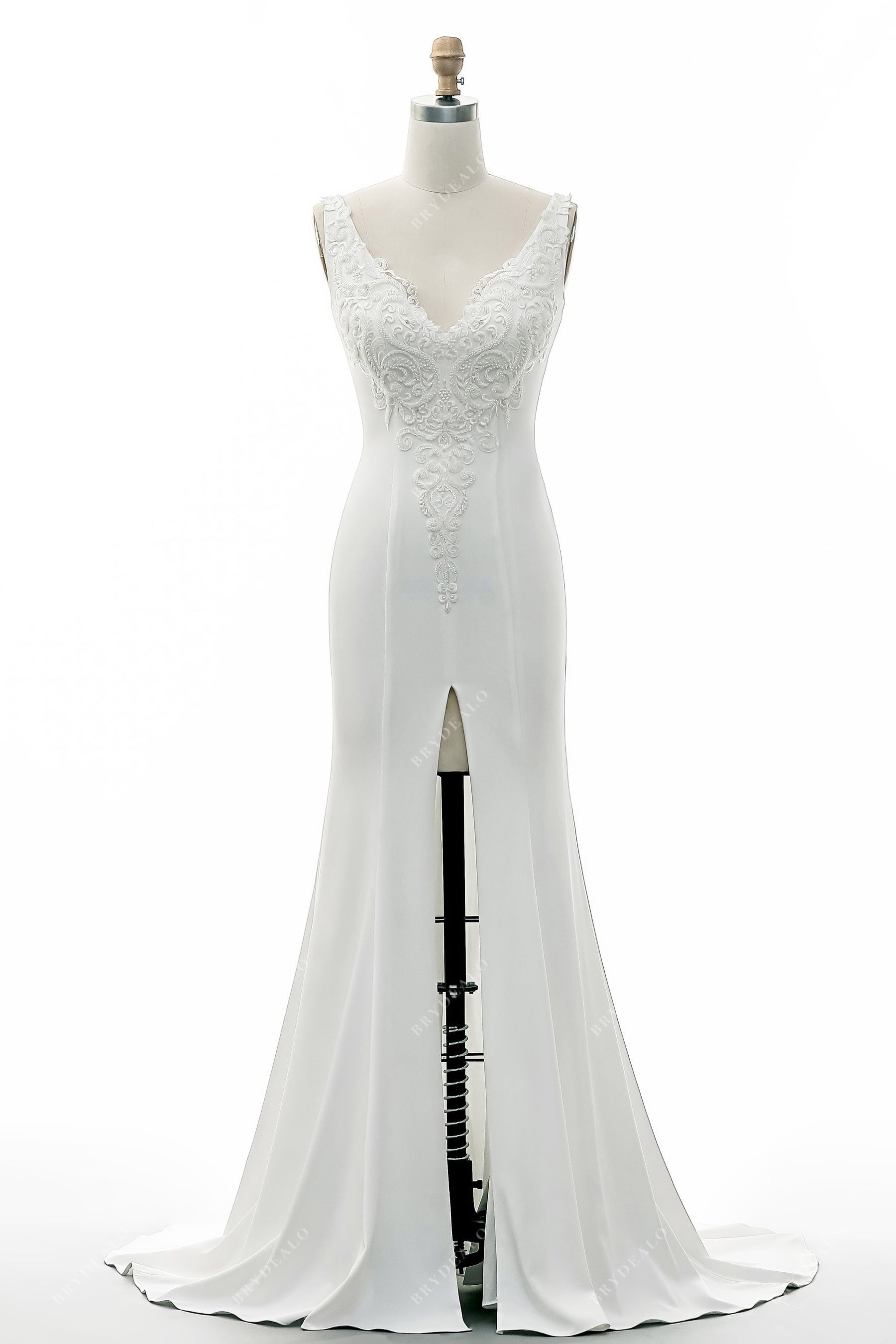 Sample Sale | Beaded Lace Strap V Neckline High Slit Wedding Gown