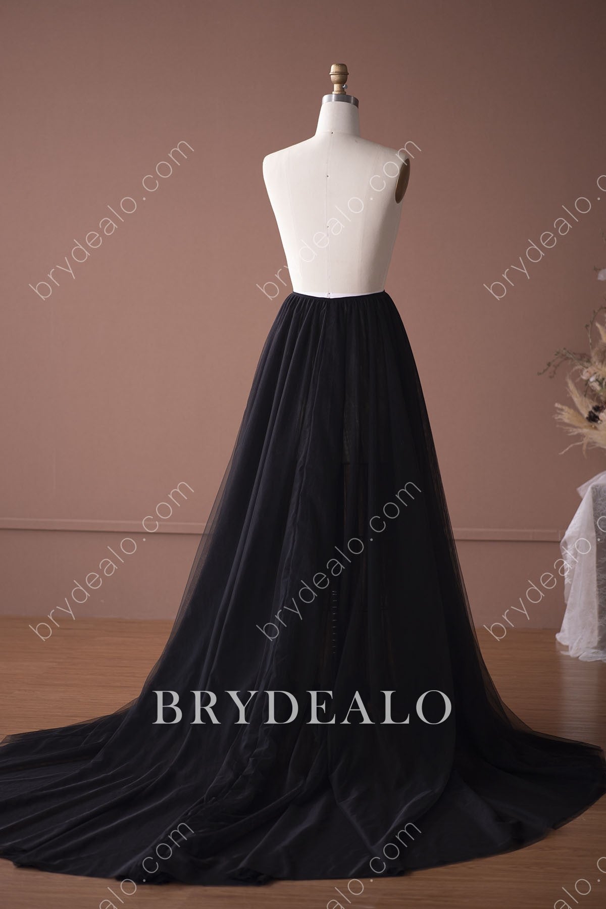 black wedding dress tulle overskirt
