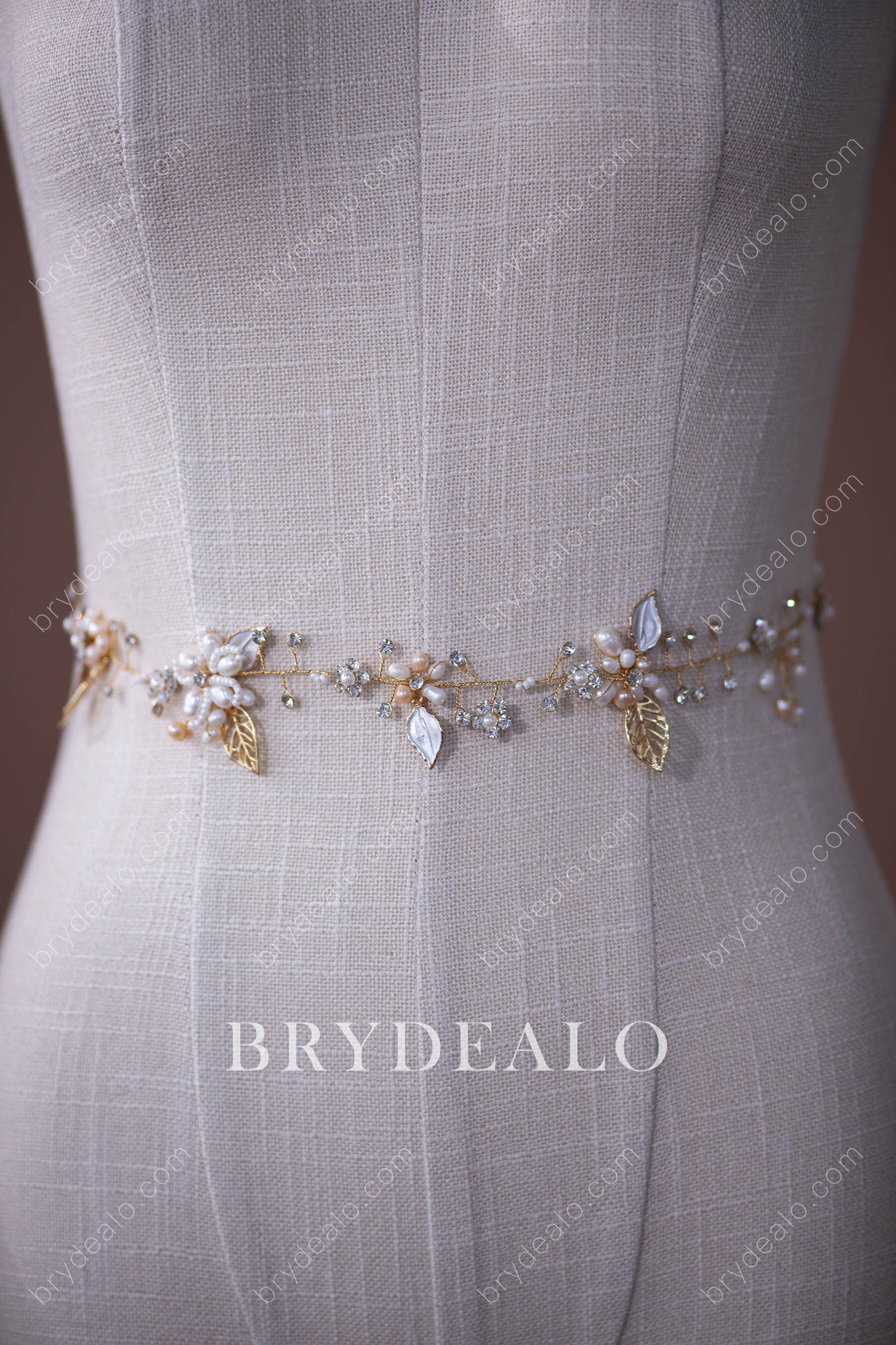 Designer Botanically-inspired Wedding Dress Sash Light Ivory